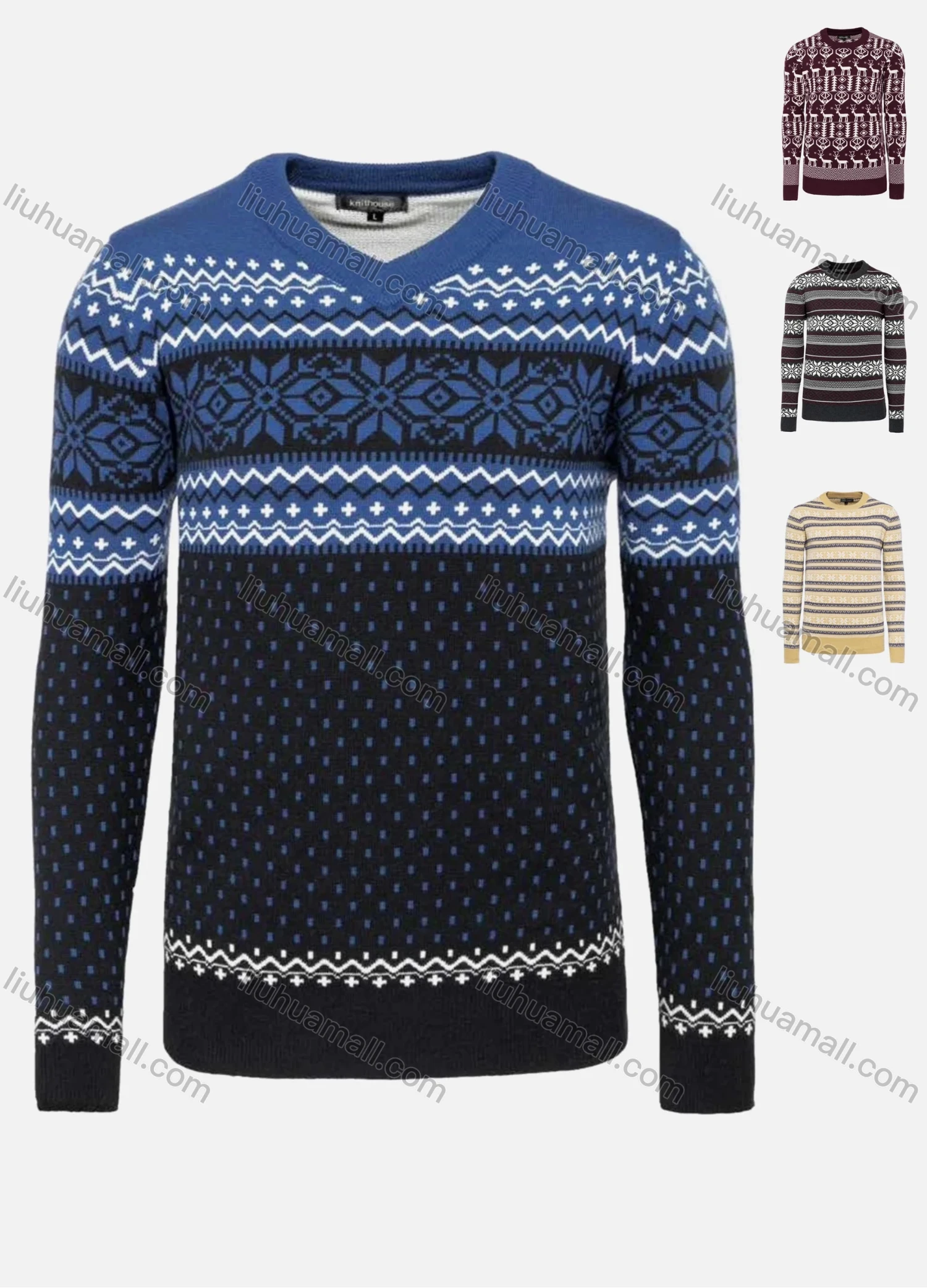 Wholesale Men's Casual Slim Fit Crew Neck Long Sleeve Allover Print Wool Blend Sweater 8130/8131/8132/8133# - Liuhuamall