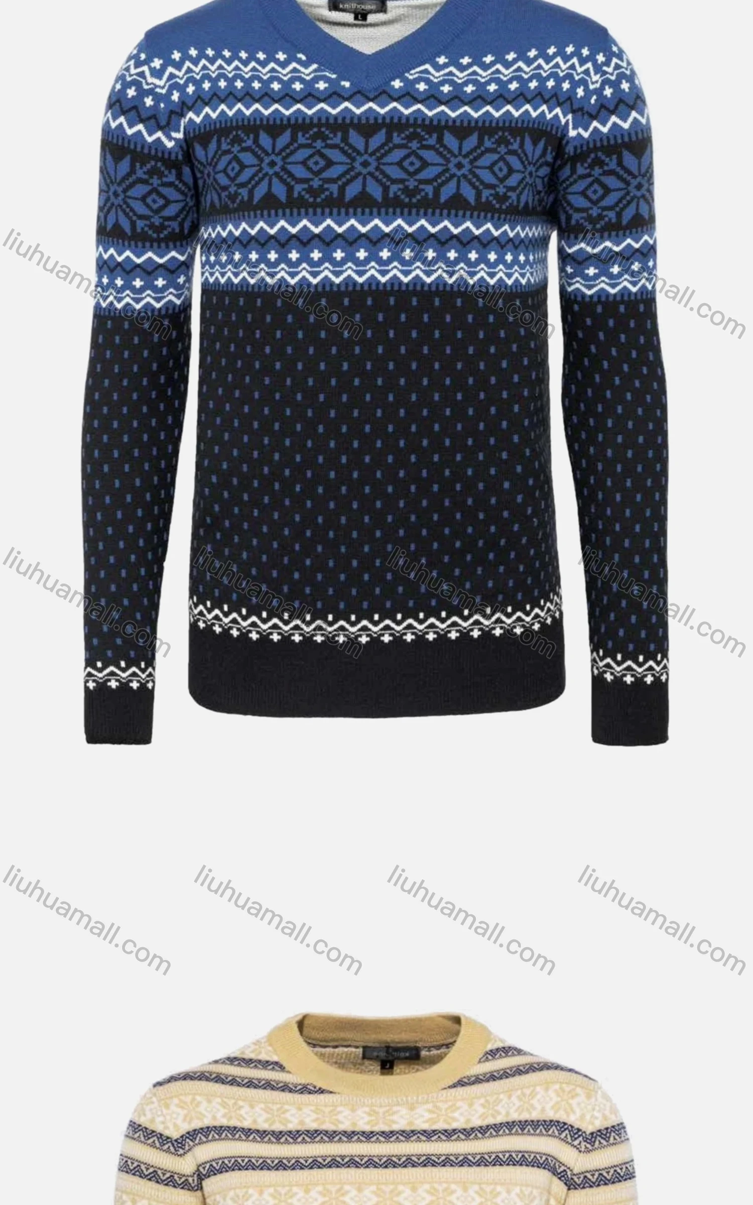 Wholesale Men's Casual Slim Fit Crew Neck Long Sleeve Allover Print Wool Blend Sweater 8130/8131/8132/8133# - Liuhuamall