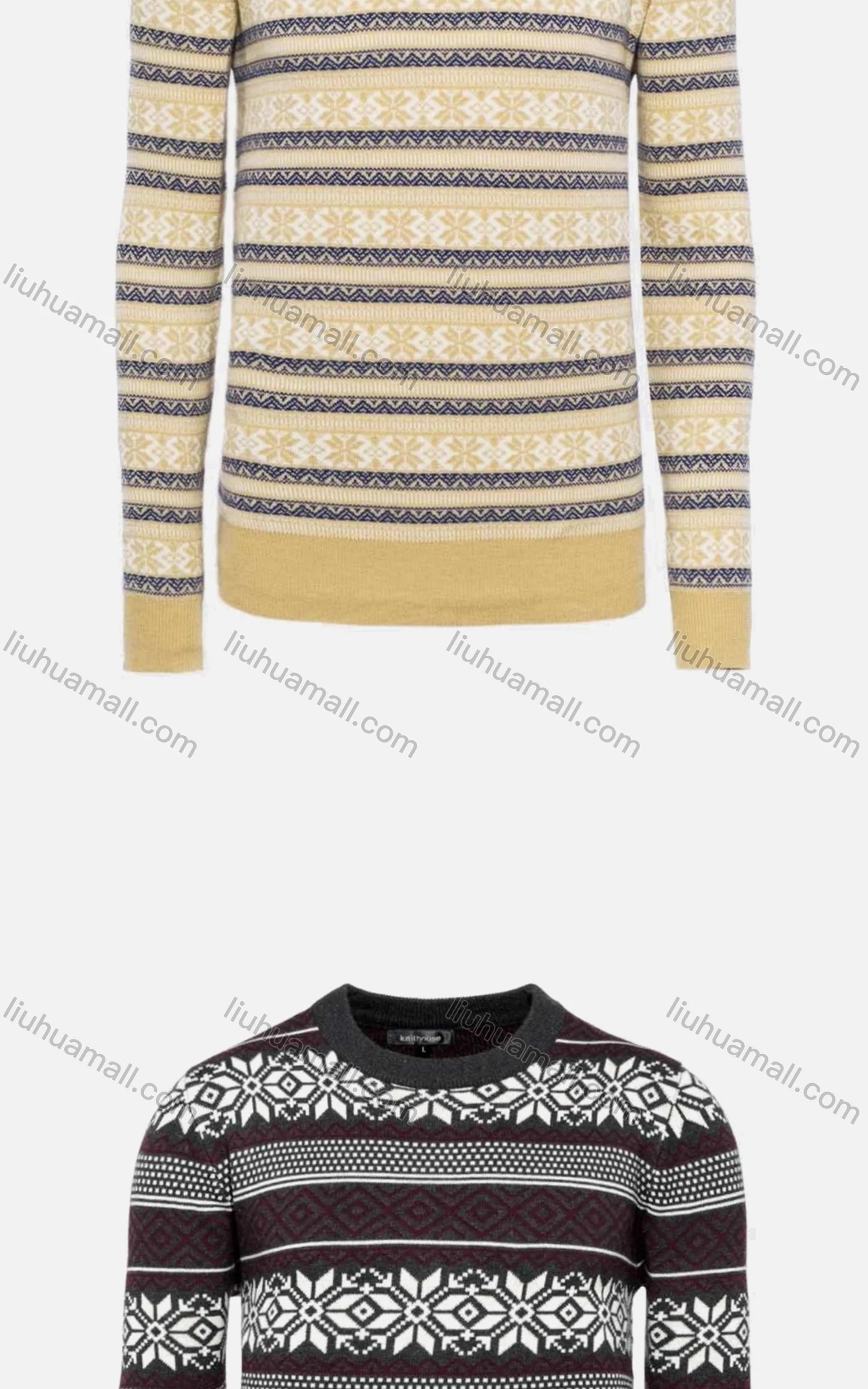 Wholesale Men's Casual Slim Fit Crew Neck Long Sleeve Allover Print Wool Blend Sweater 8130/8131/8132/8133# - Liuhuamall