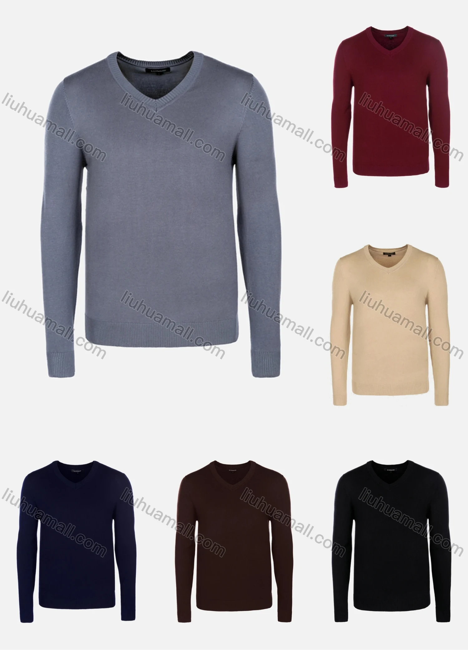 Wholesale Men's Casual Slim Fit V Neck Long Sleeve Plain Sweater 8301# - Liuhuamall