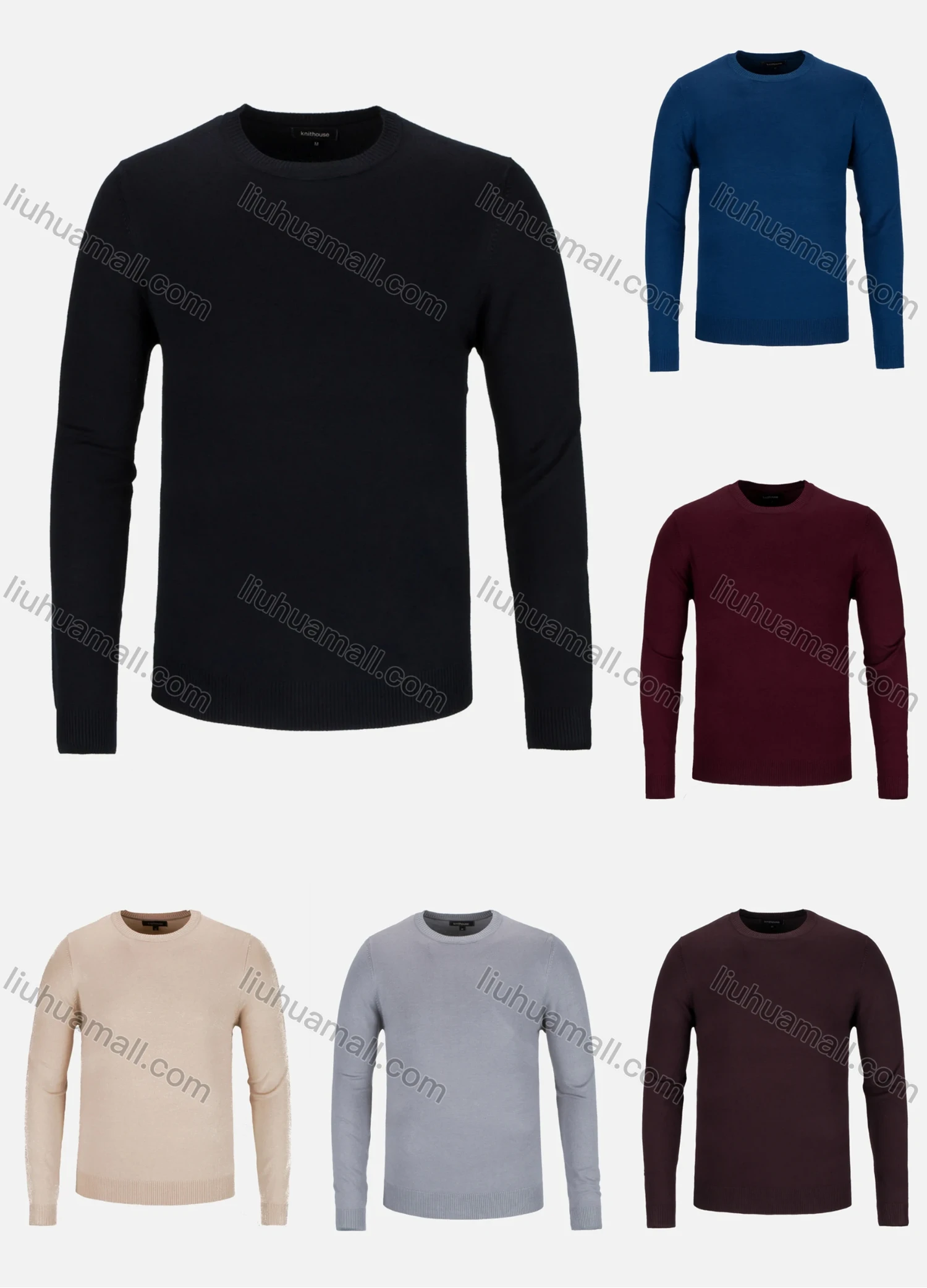Wholesale Men's Casual Slim Fit Crew Neck Long Sleeve Plain Knit Sweater 8302# - Liuhuamall