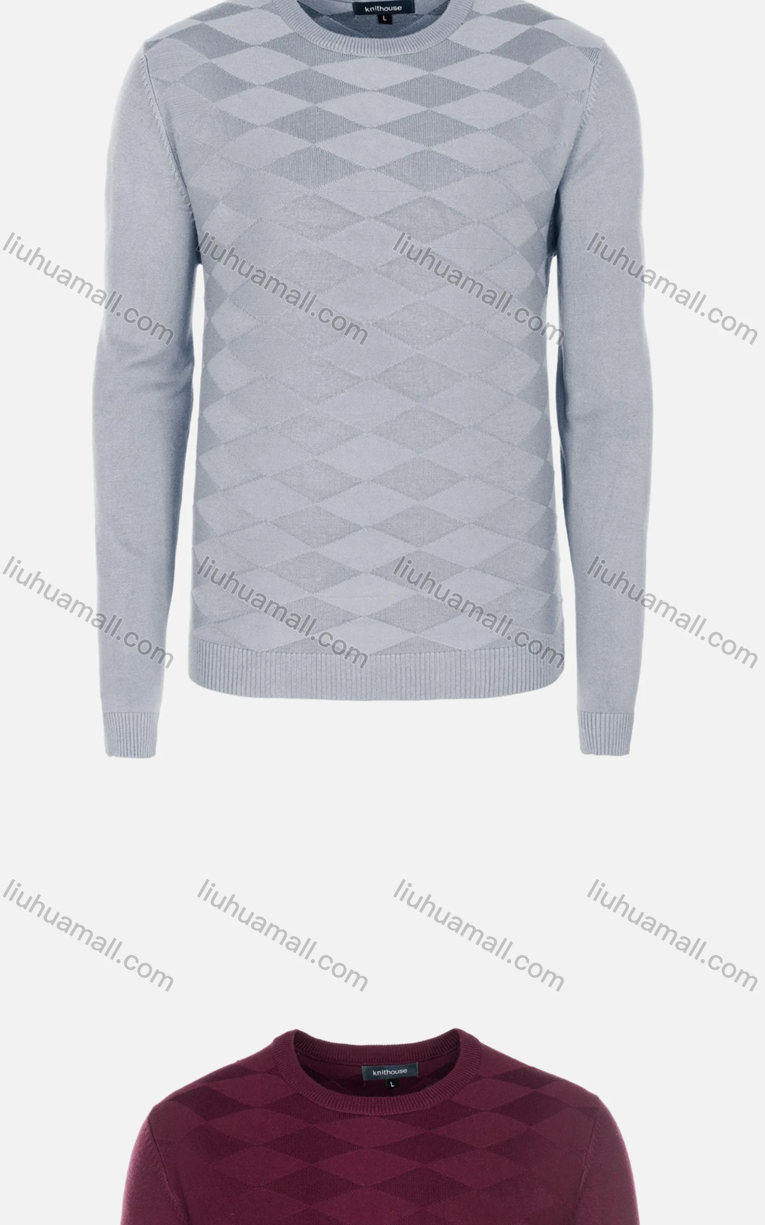 Wholesale Men's Casual Slim Fit Crew Neck Long Sleeve Argyle Knit Sweater 8303# - Liuhuamall