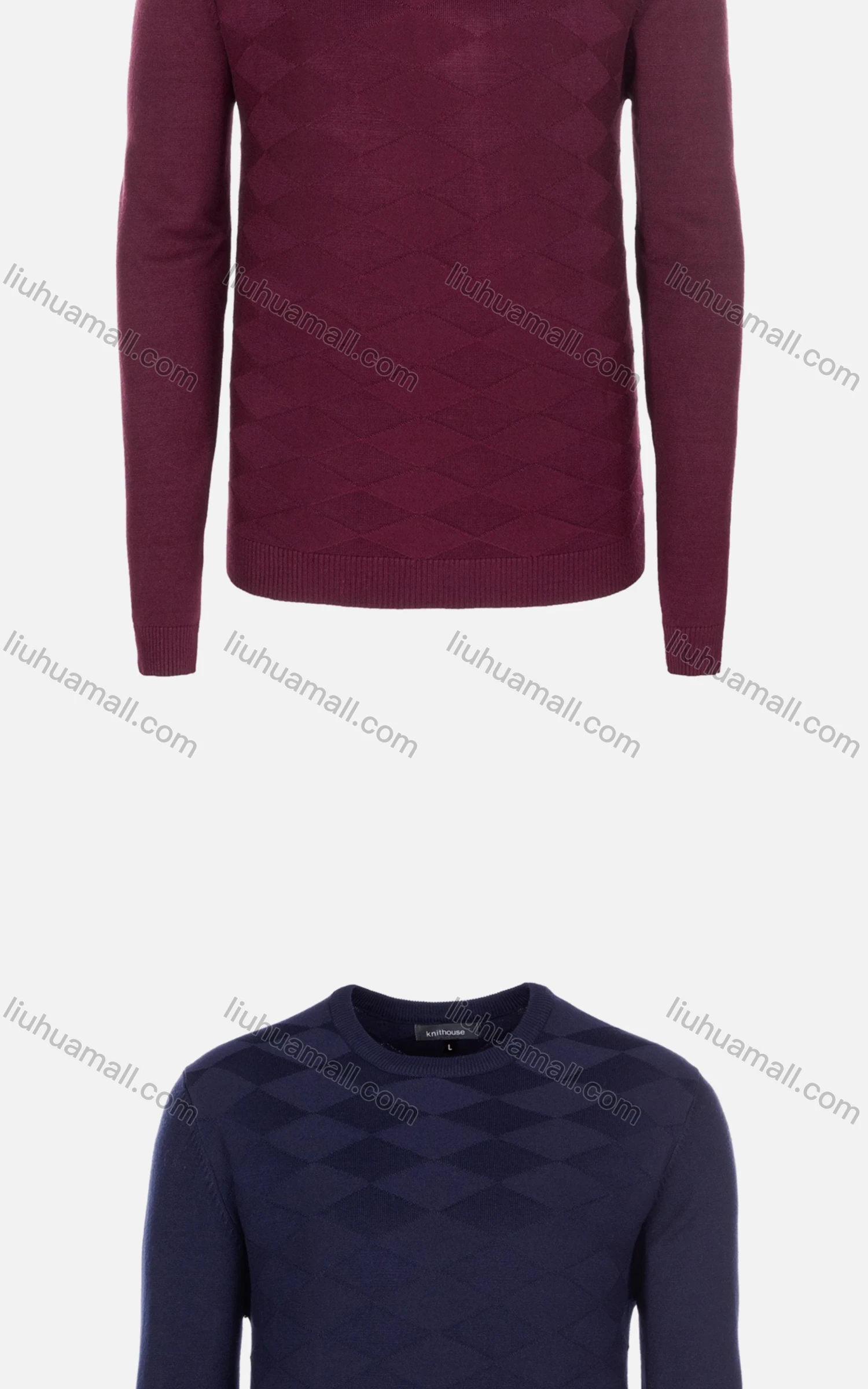 Wholesale Men's Casual Slim Fit Crew Neck Long Sleeve Argyle Knit Sweater 8303# - Liuhuamall