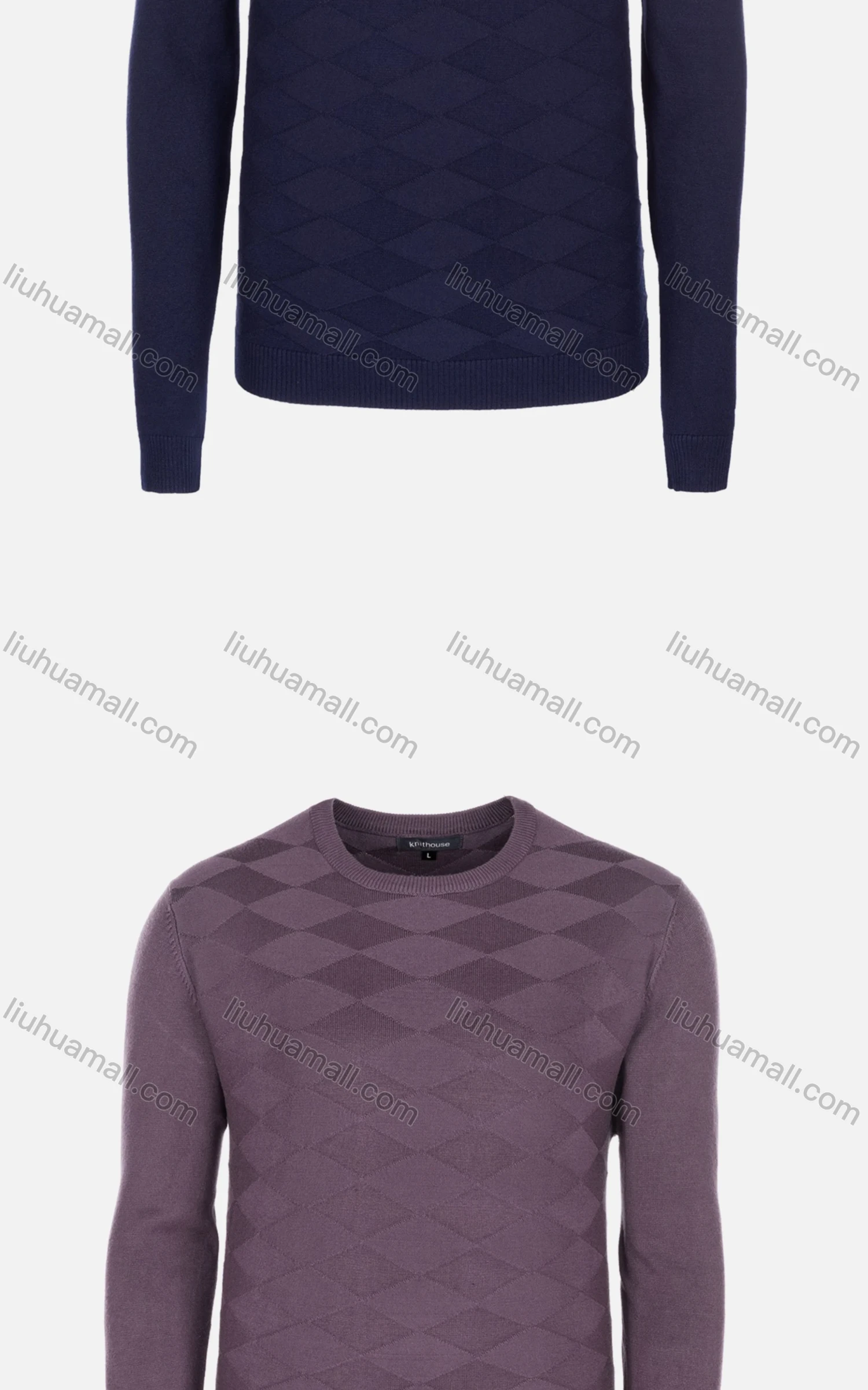 Wholesale Men's Casual Slim Fit Crew Neck Long Sleeve Argyle Knit Sweater 8303# - Liuhuamall