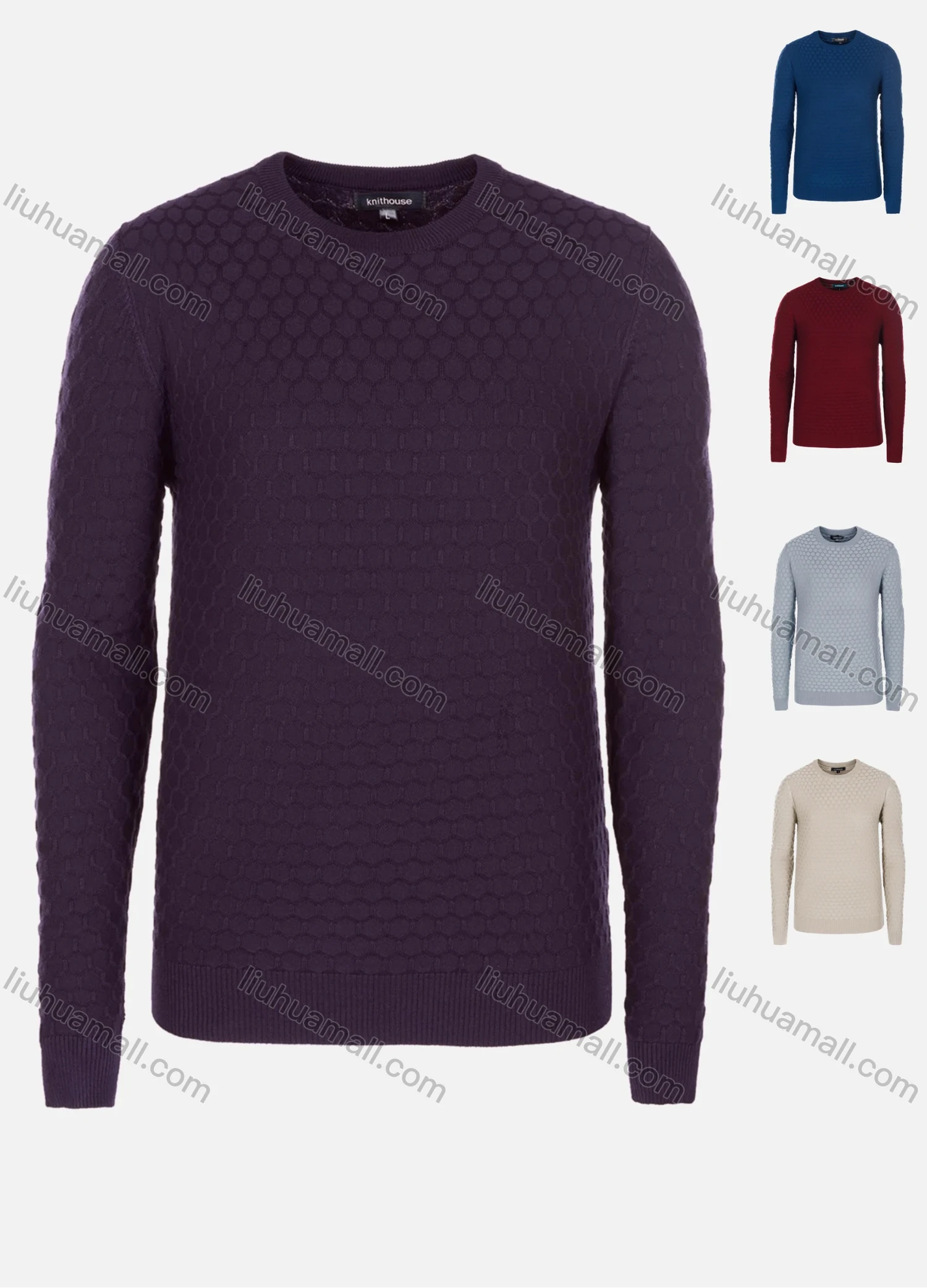 Wholesale Men's Casual Slim Fit Crew Neck Long Sleeve Honeycomb Knit Sweater 8305# - Liuhuamall