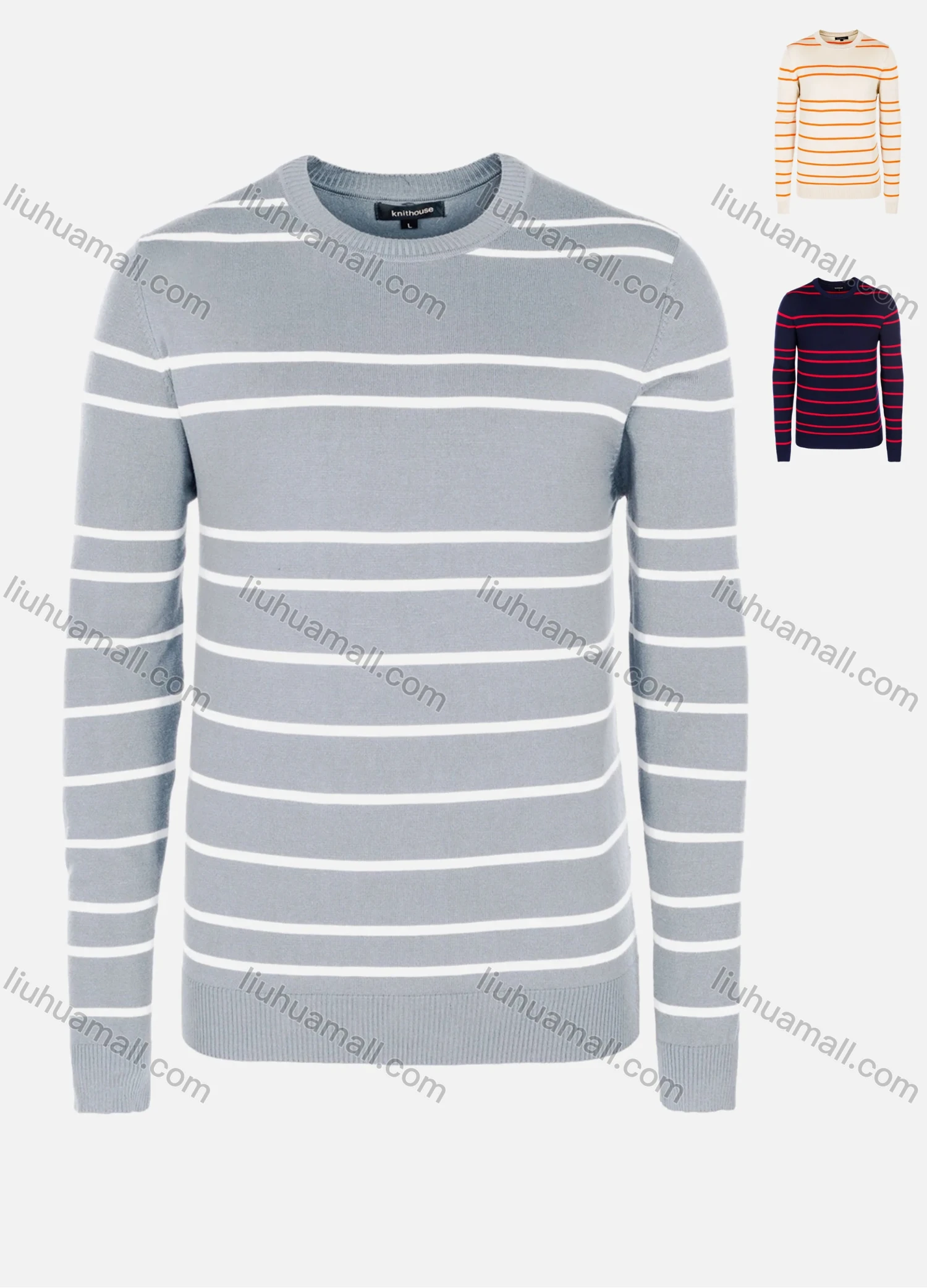Wholesale Men's Casual Slim Fit Crew Neck Long Sleeve Striped Knit Sweater 8310# - Liuhuamall
