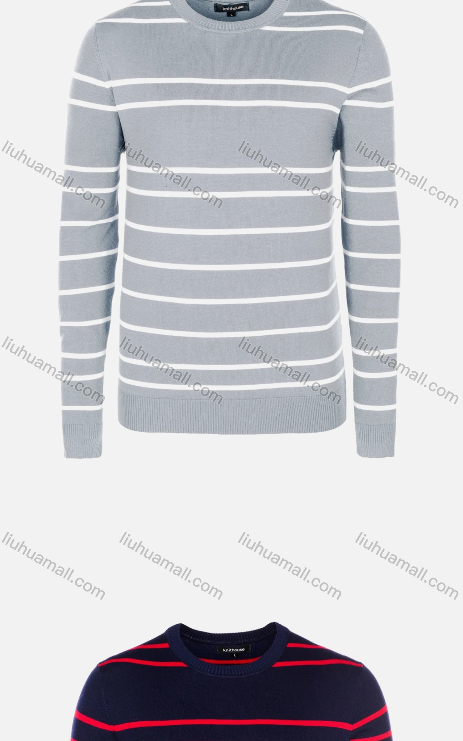 Wholesale Men's Casual Slim Fit Crew Neck Long Sleeve Striped Knit Sweater 8310# - Liuhuamall