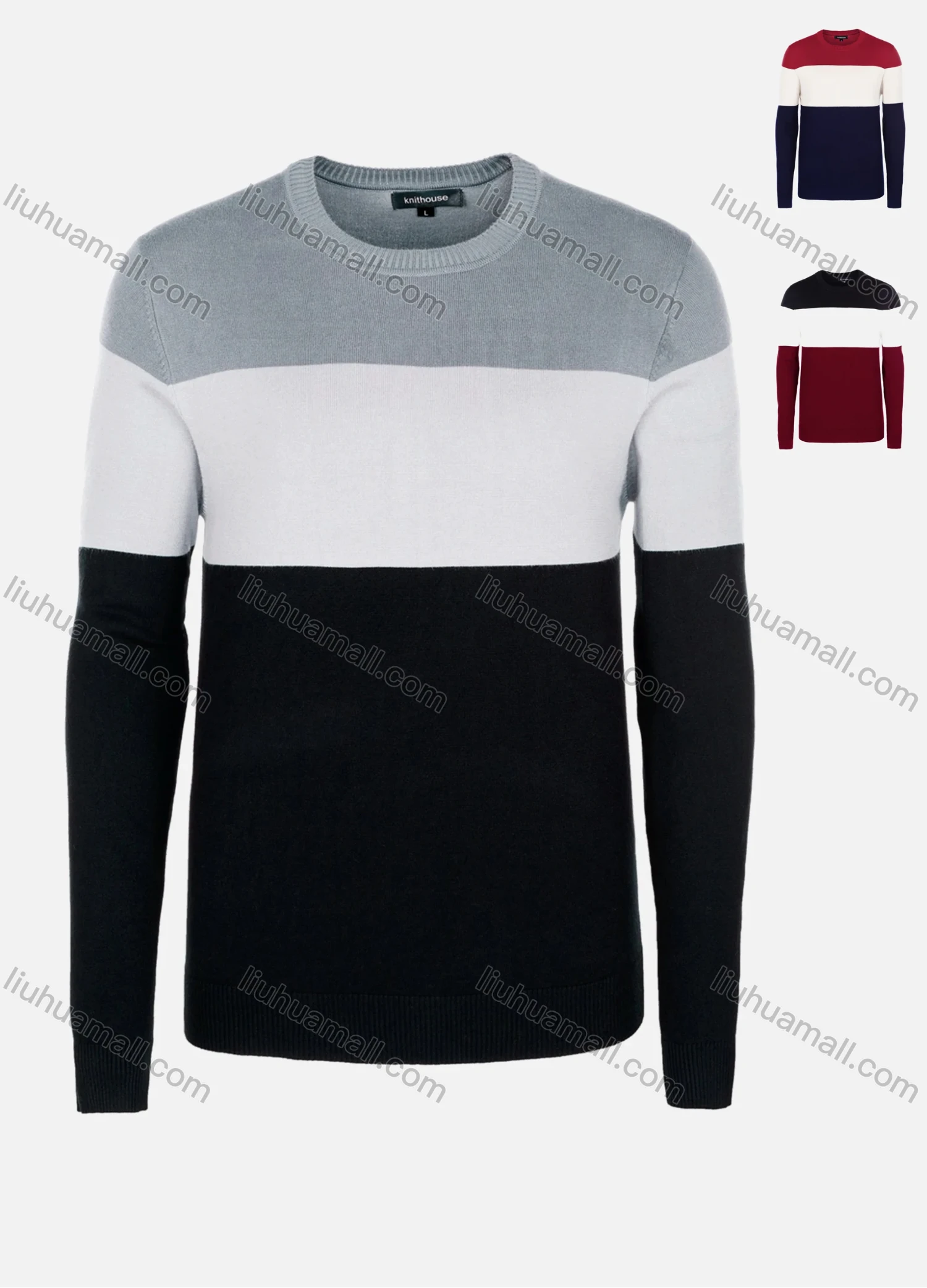 Wholesale Men's Casual Slim Fit Crew Neck Long Sleeve Colorblock Knit Sweater 8311# - Liuhuamall
