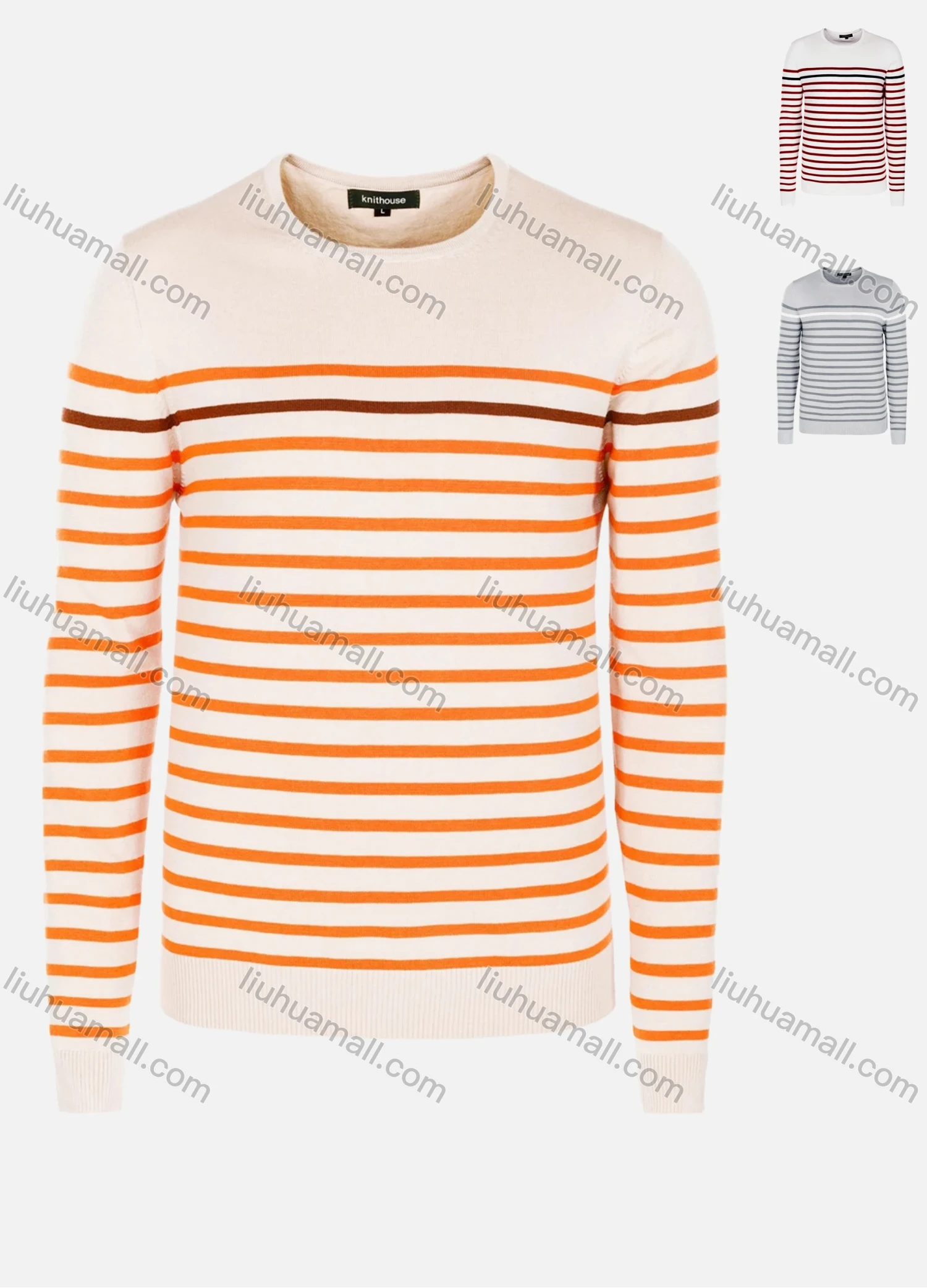 Wholesale Men's Casual Slim Fit Crew Neck Long Sleeve Striped Knit Sweater 8312# - Liuhuamall