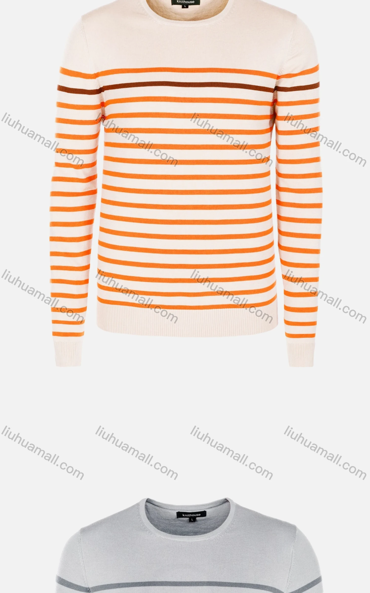 Wholesale Men's Casual Slim Fit Crew Neck Long Sleeve Striped Knit Sweater 8312# - Liuhuamall