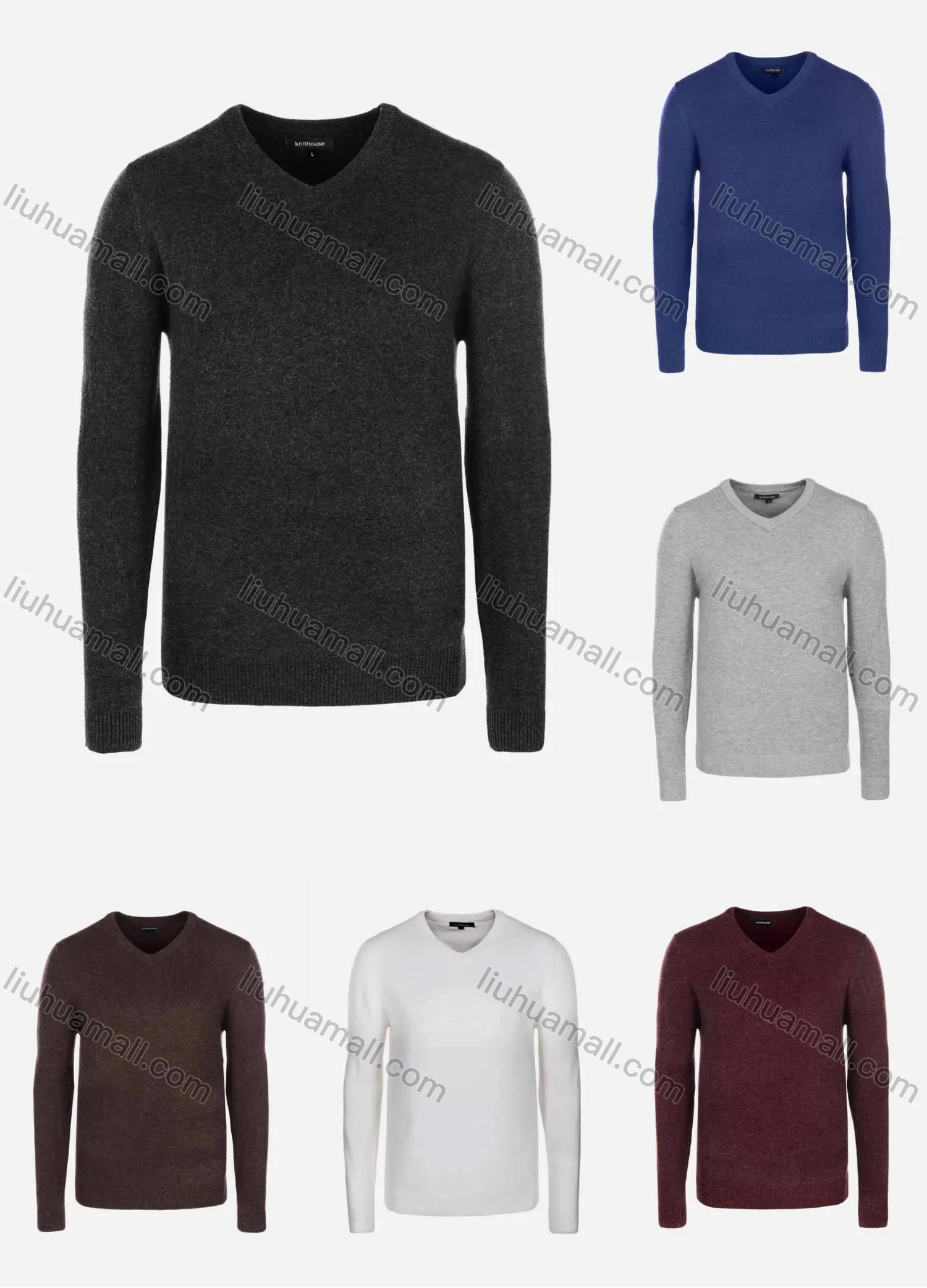Wholesale Men's Casual Slim Fit V Neck Long Sleeve Plain Knit Wool Blend Sweater 8801# - Liuhuamall