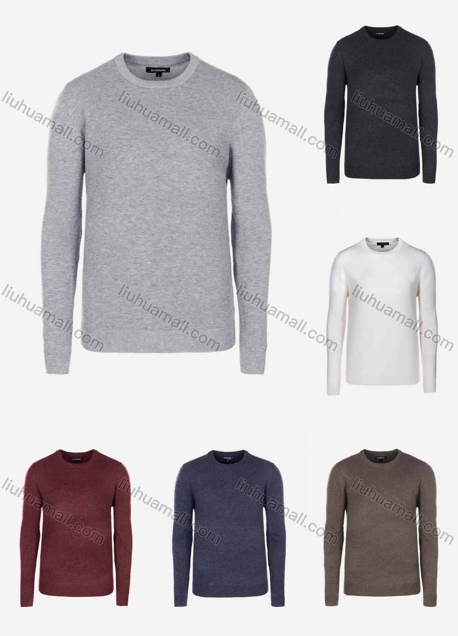 Wholesale Men's Casual Slim Fit Crew Neck Long Sleeve Plain Knit Wool Blend Sweater 8802# - Liuhuamall