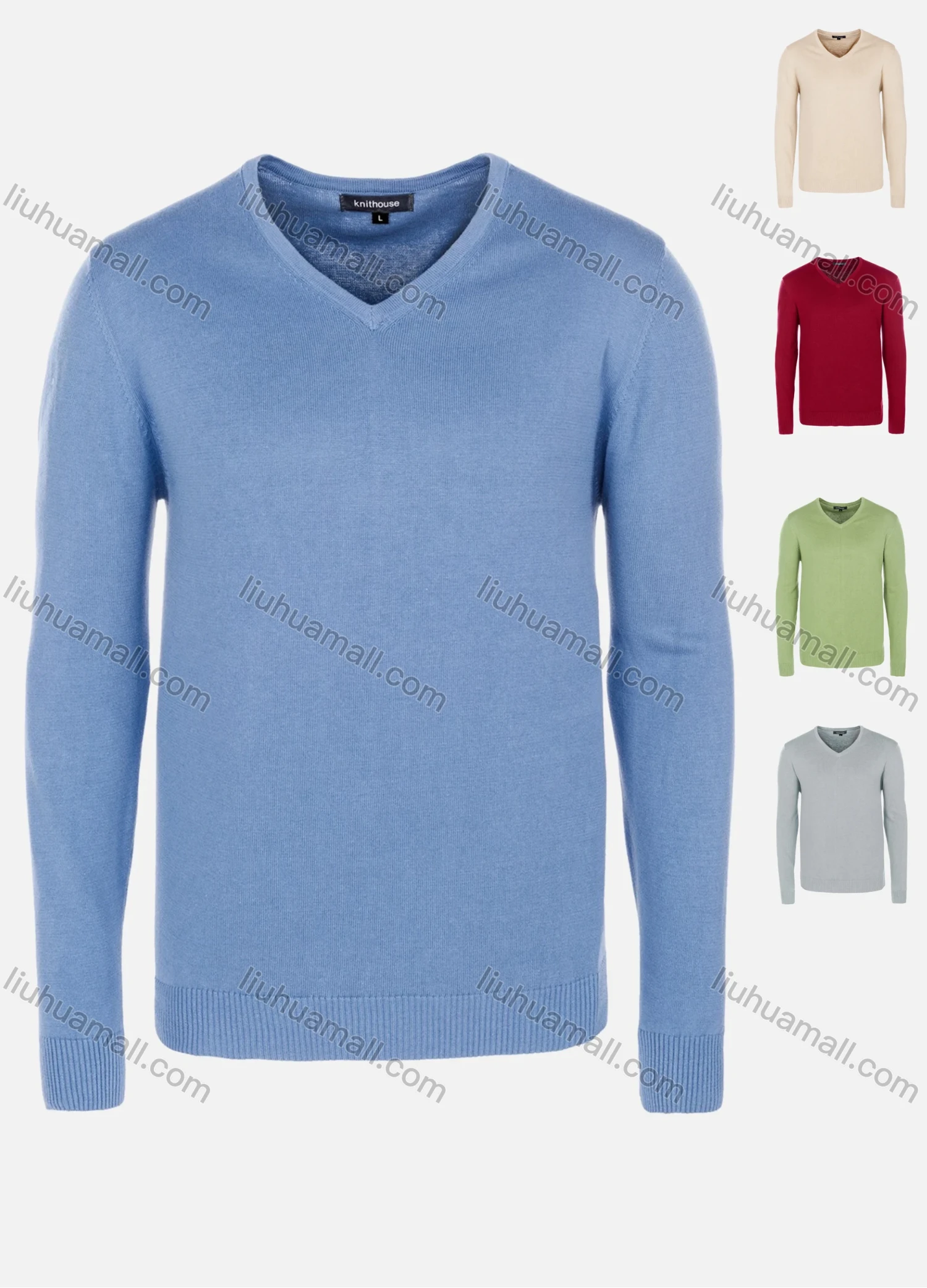 Wholesale Men's Casual Slim Fit V Neck Long Sleeve Plain Knit Wool Blend Sweater 8901# - Liuhuamall