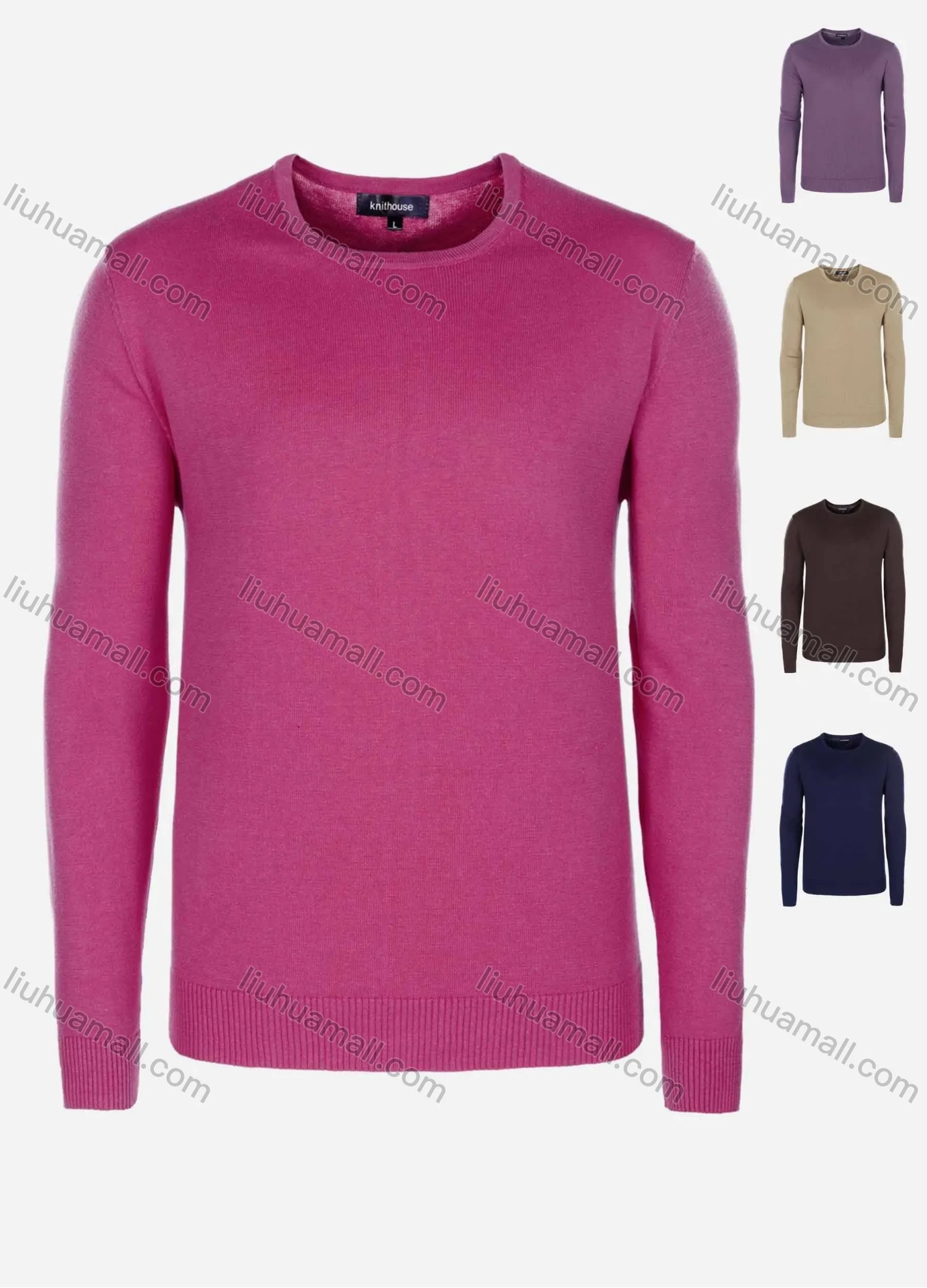 Wholesale Men's Casual Slim Fit Crew Neck Long Sleeve Plain Knit Wool Blend Sweater 8902# - Liuhuamall