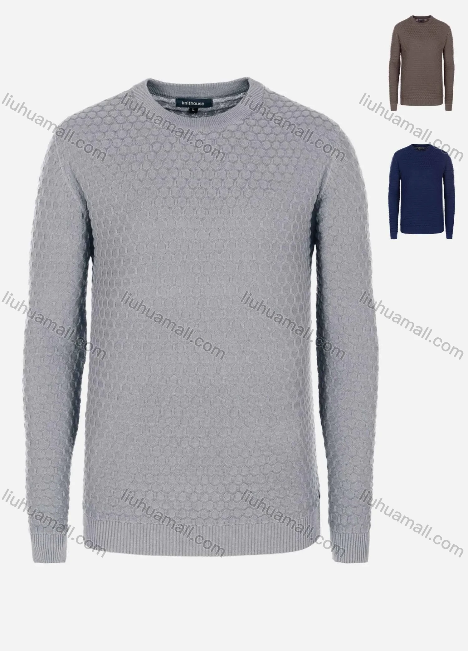 Wholesale Men's Casual Slim Fit V Neck Honeycomb Plain Knit Wool Blend Sweater 8905# - Liuhuamall