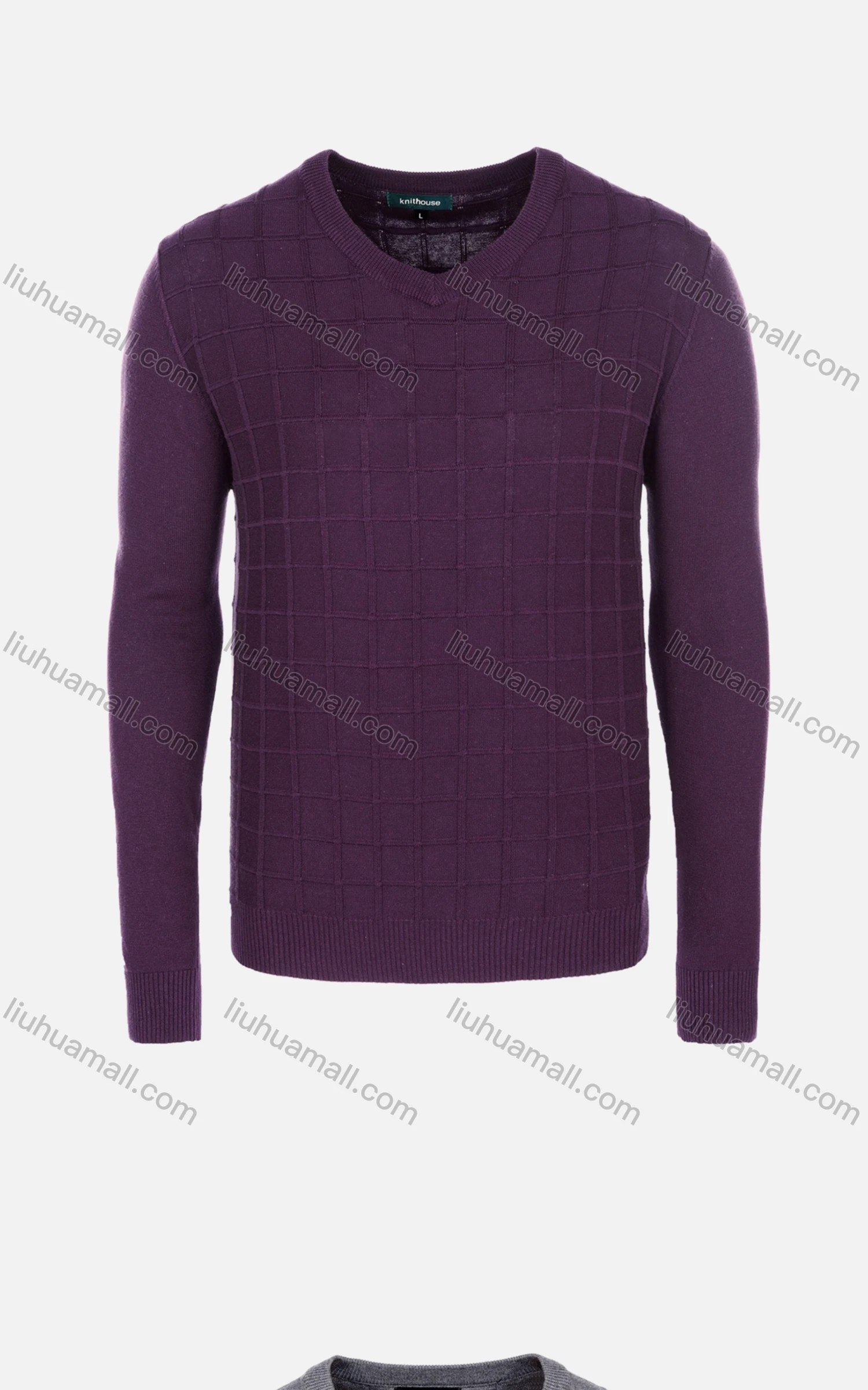 Wholesale Men's Casual Slim Fit V Neck Plaid Plain Knit Wool Blend Sweater 8906# - Liuhuamall
