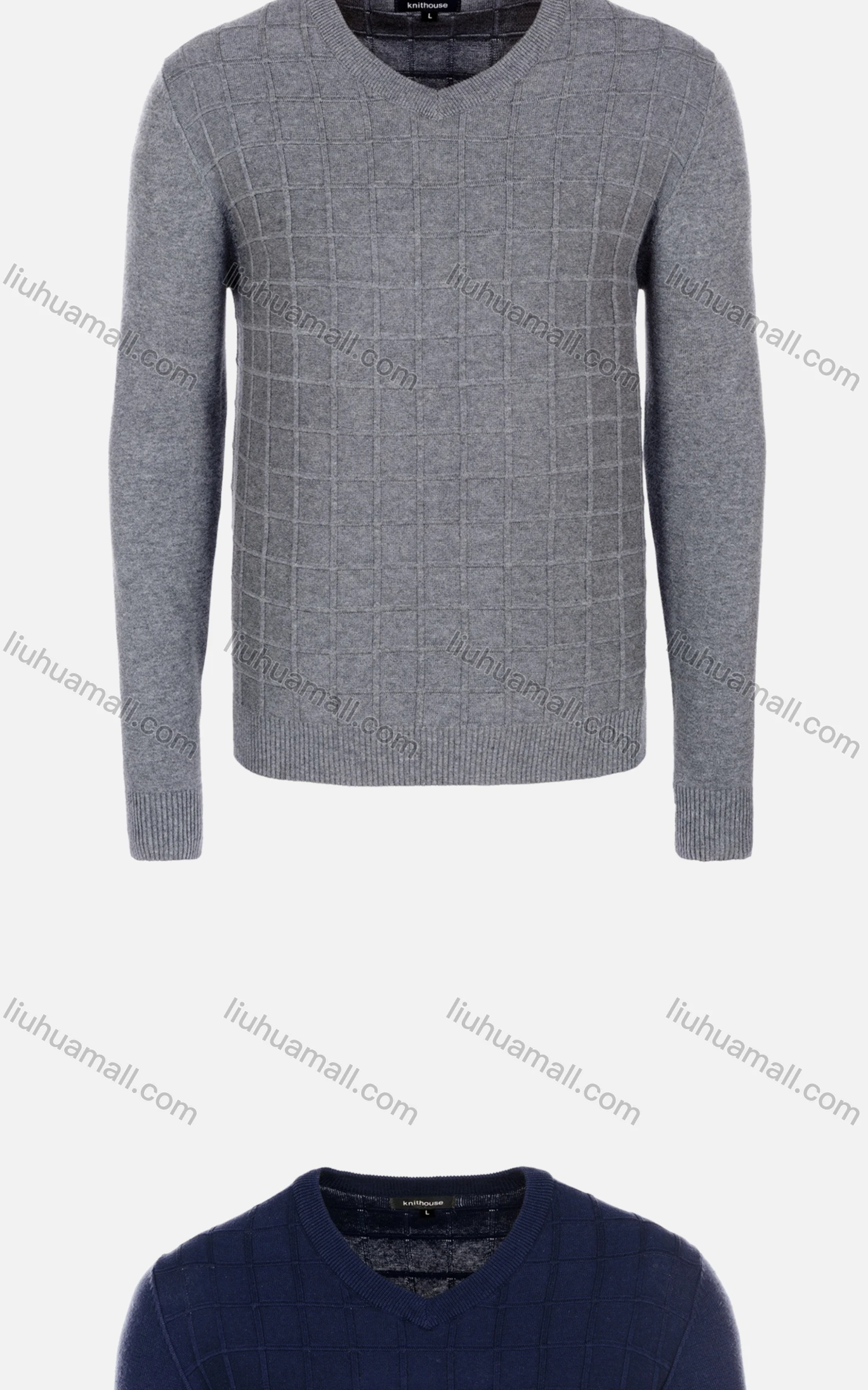 Wholesale Men's Casual Slim Fit V Neck Plaid Plain Knit Wool Blend Sweater 8906# - Liuhuamall