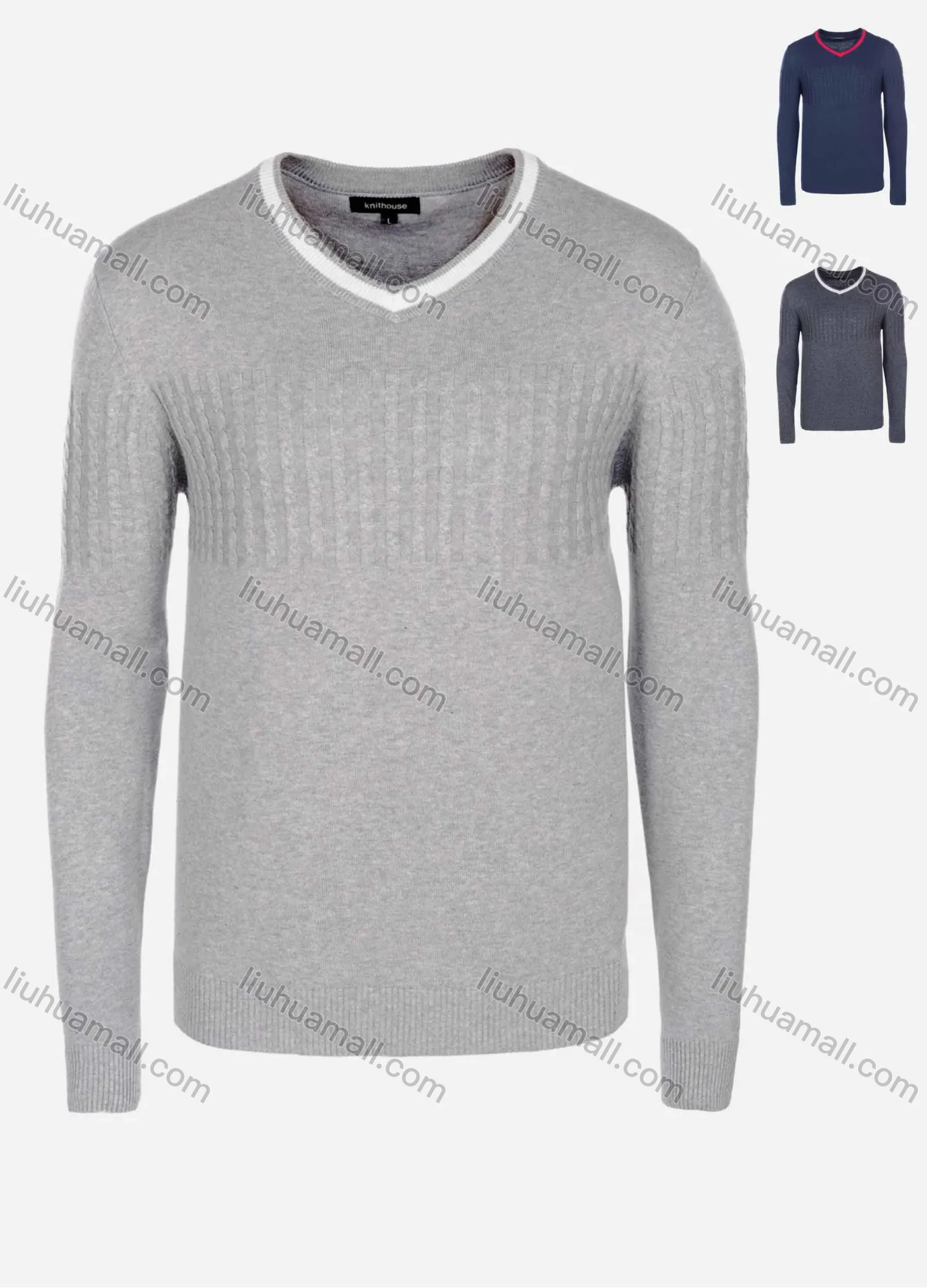 Wholesale Men's Casual Slim Fit V Neck Contrast Color Knit Wool Blend Sweater 8916# - Liuhuamall