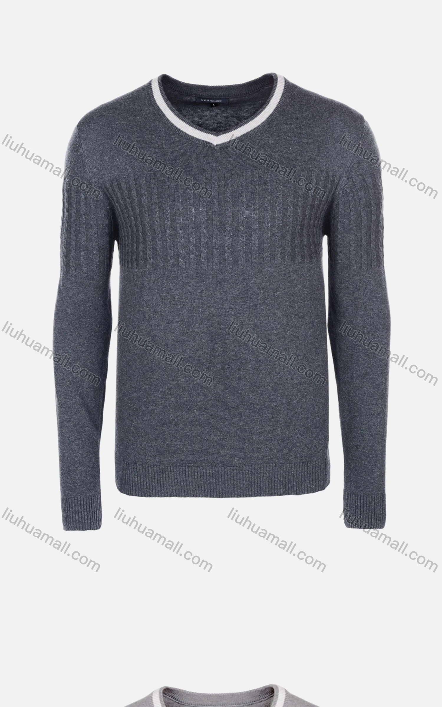 Wholesale Men's Casual Slim Fit V Neck Contrast Color Knit Wool Blend Sweater 8916# - Liuhuamall