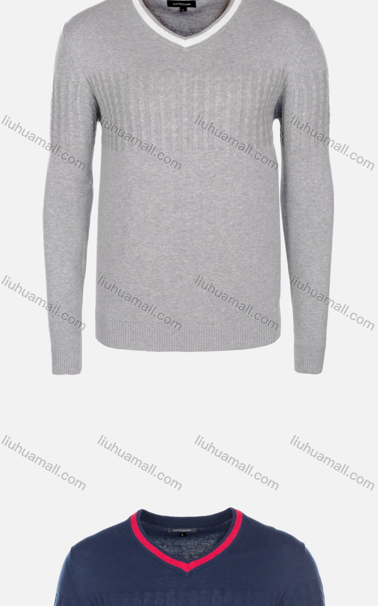 Wholesale Men's Casual Slim Fit V Neck Contrast Color Knit Wool Blend Sweater 8916# - Liuhuamall