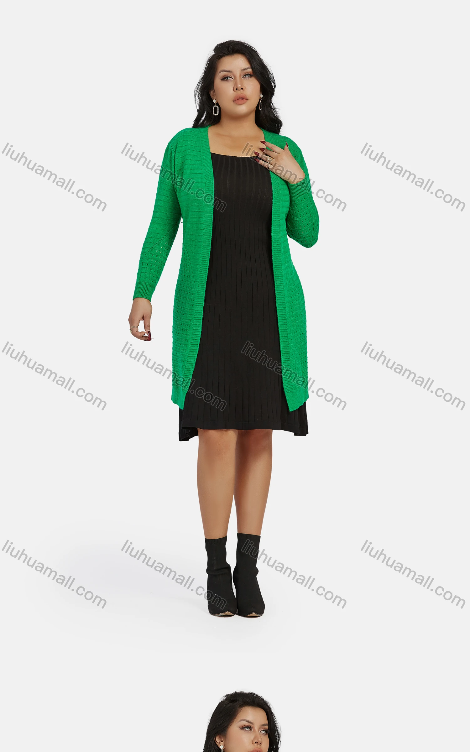 Wholesale Women's Casual Long Sleeve Mid Length Knit Cardigan F902# - Liuhuamall