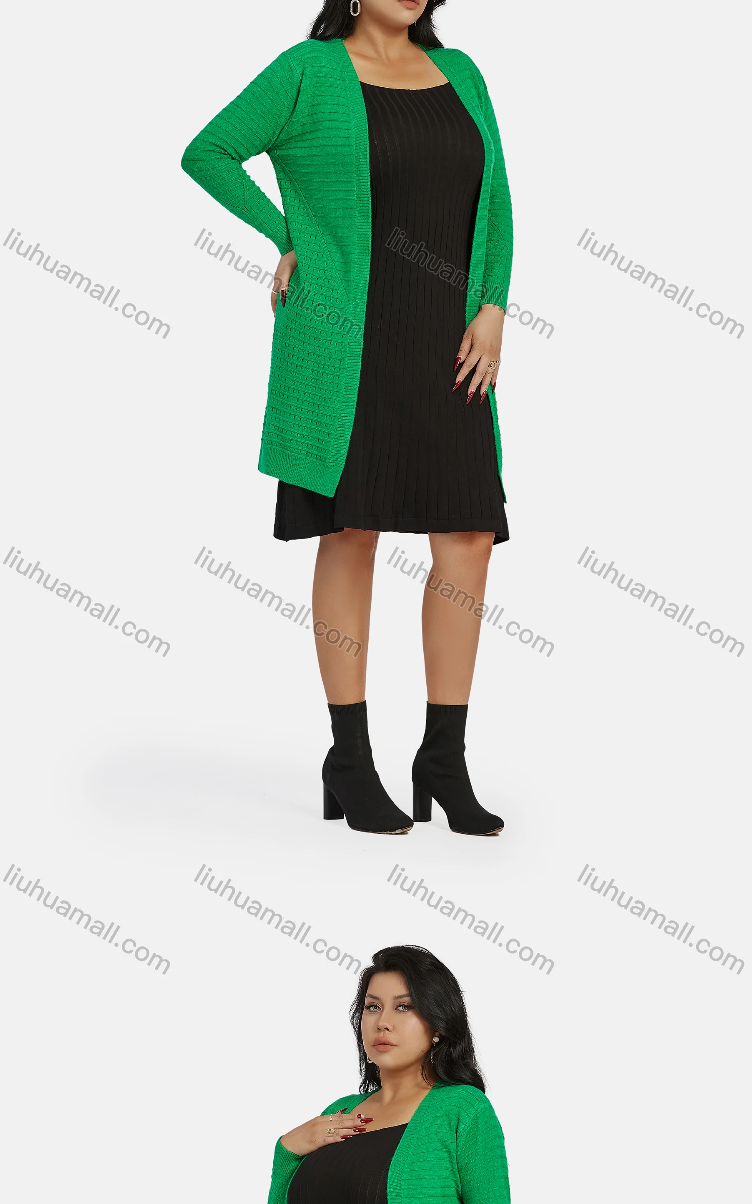 Wholesale Women's Casual Long Sleeve Mid Length Knit Cardigan F902# - Liuhuamall
