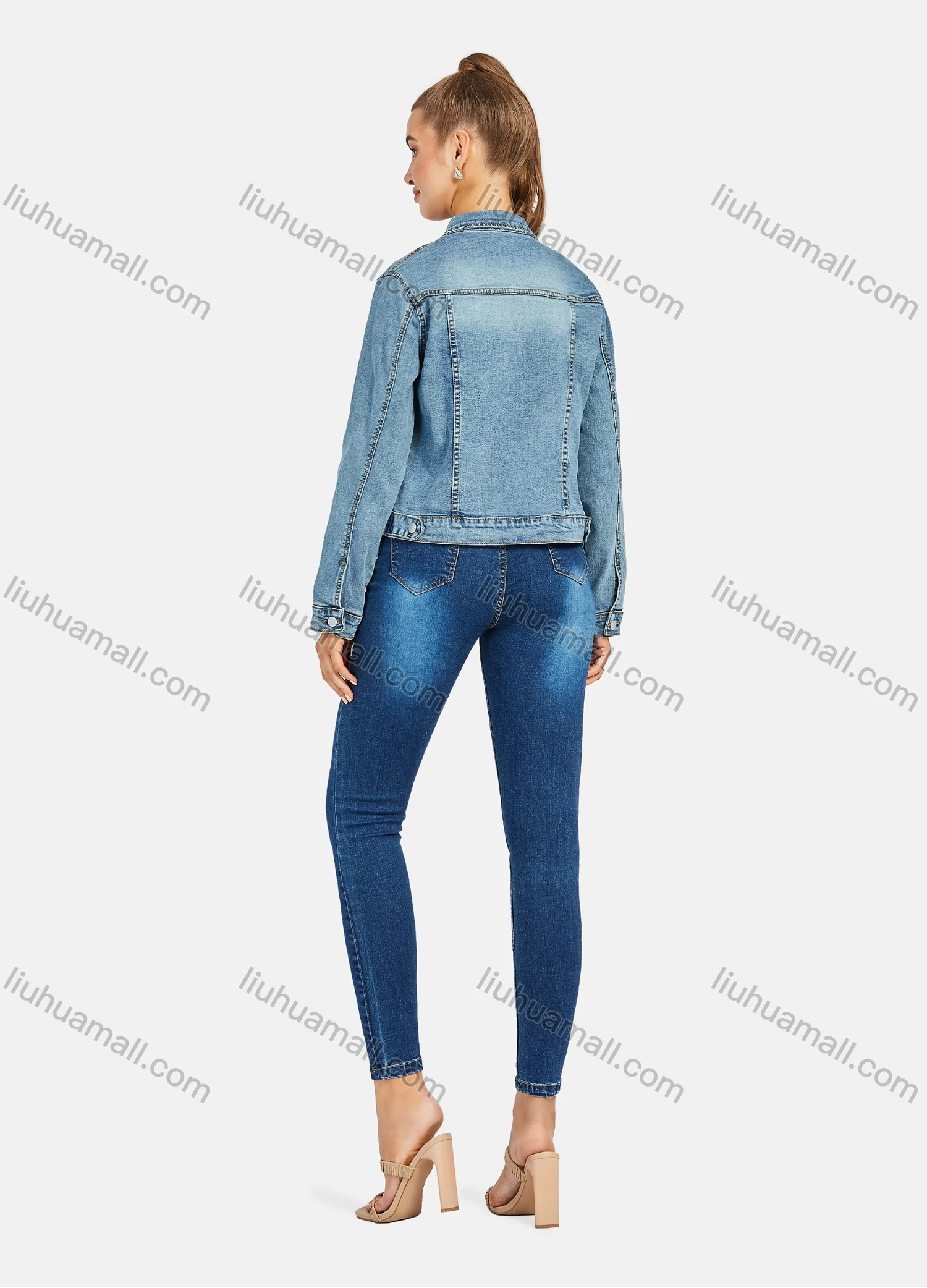 Wholesale Women's Casual Distressed Skinny Fit Ankle Length High Waist Denim Pants - Liuhuamall