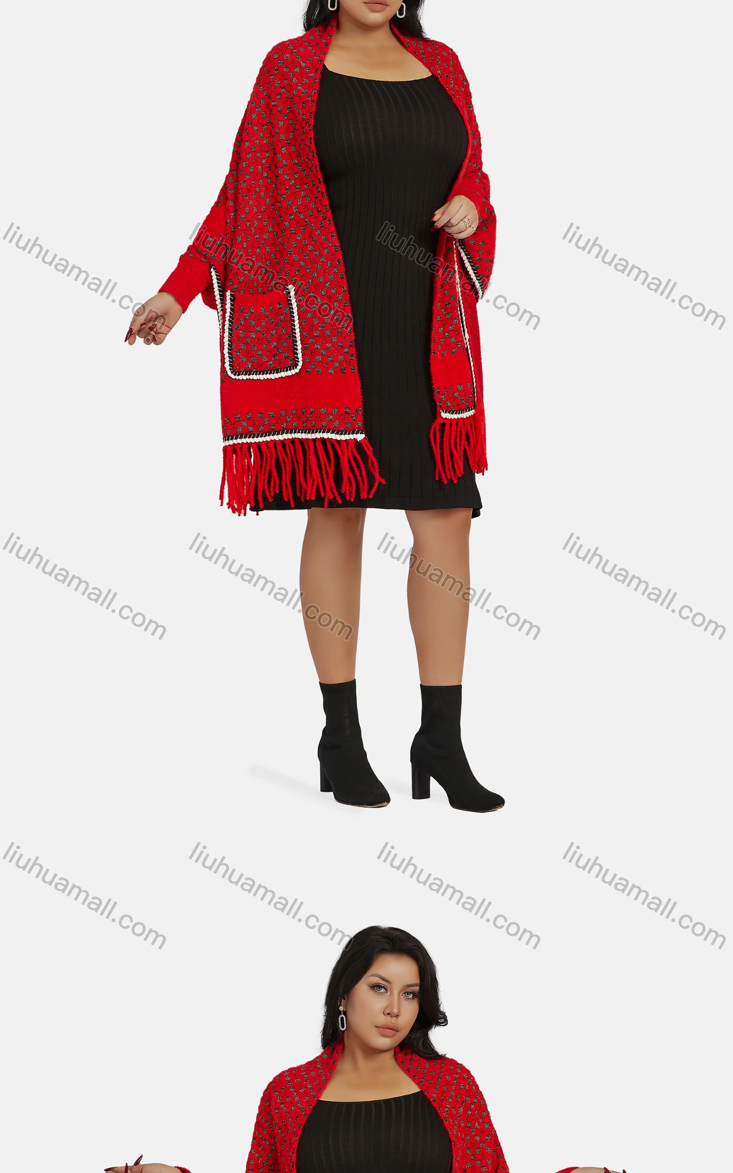 Wholesale Women's Casual Waffle Knit Scarf Hem Cover Up Cardigan 425# - Liuhuamall