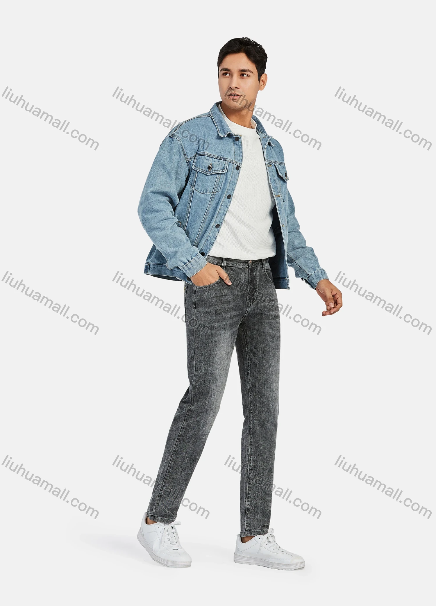 Wholesale Men's Casual Distressed Flap Pockets Long Sleeve Button Down Denim Jacklet - Liuhuamall