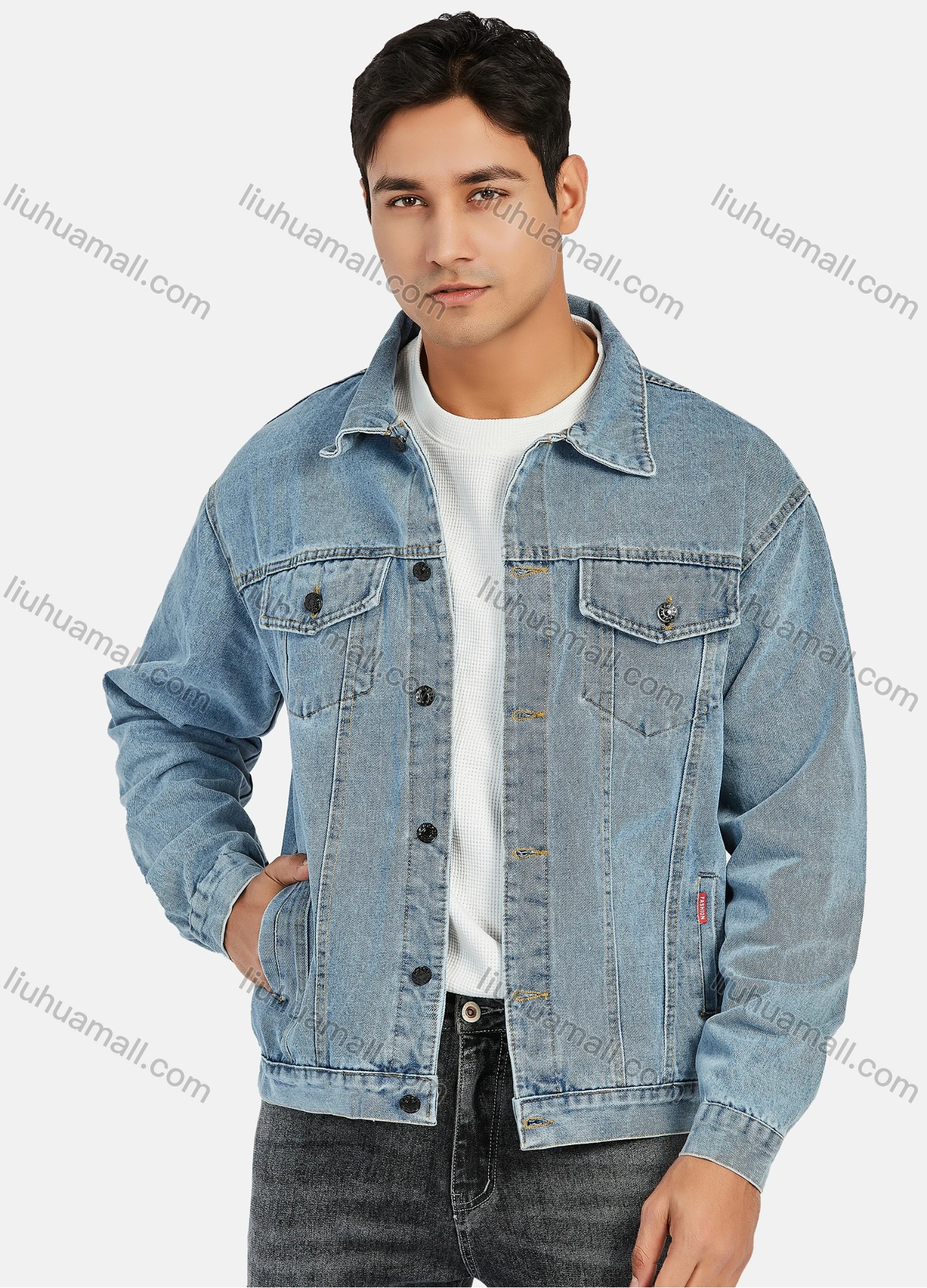 Wholesale Men's Casual Distressed Flap Pockets Long Sleeve Button Down Denim Jacklet - Liuhuamall