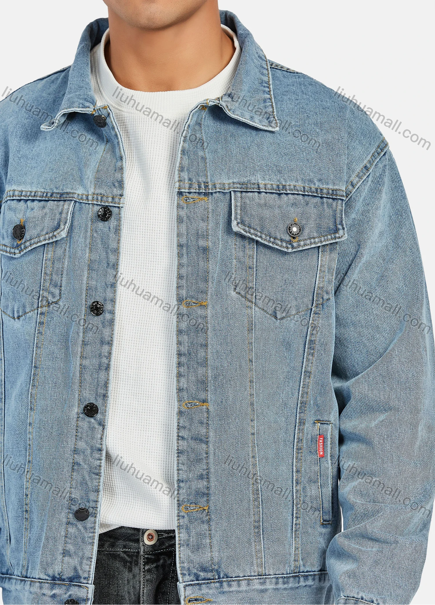 Wholesale Men's Casual Distressed Flap Pockets Long Sleeve Button Down Denim Jacklet - Liuhuamall