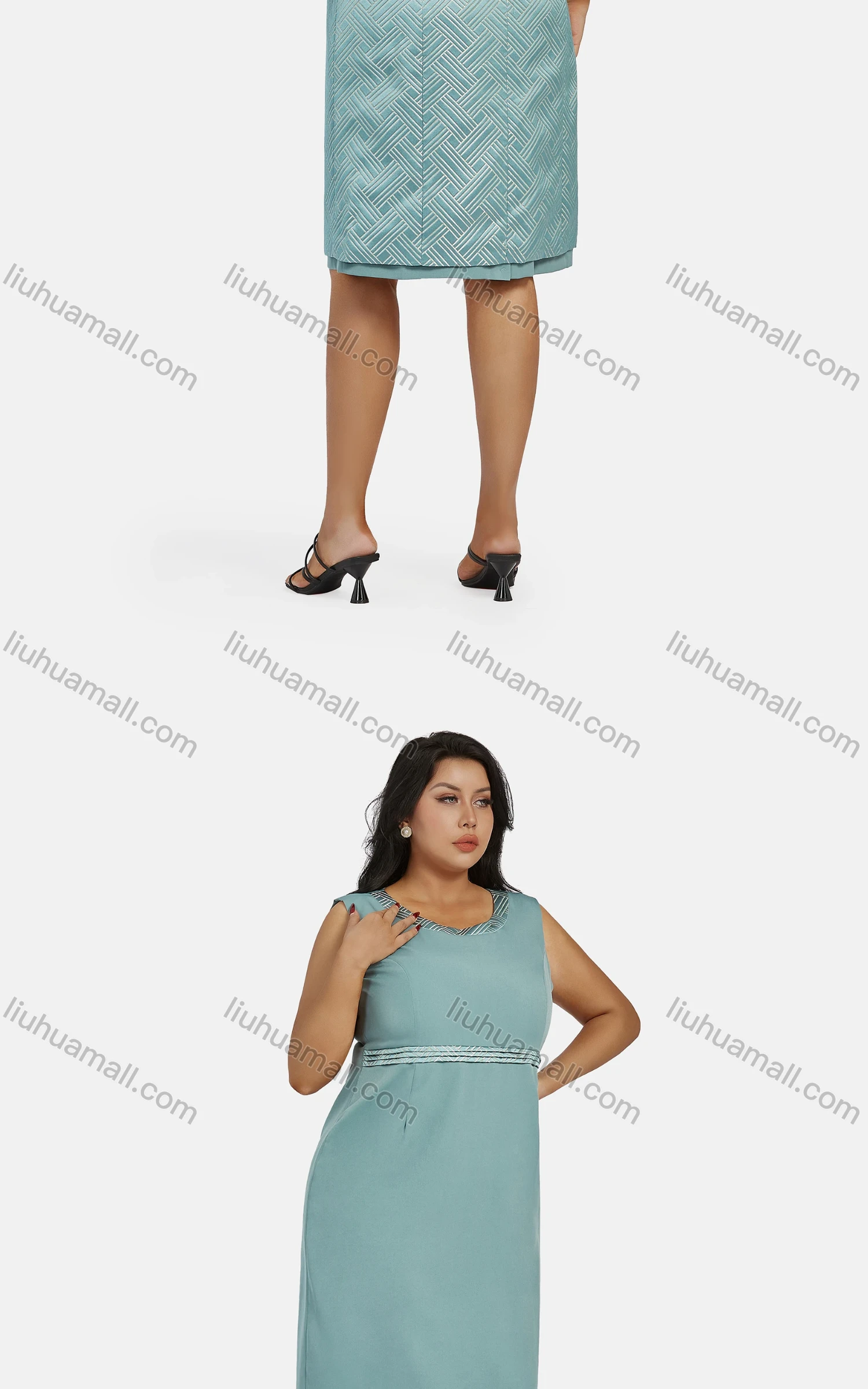 Wholesale Women's Elegant 3/4 Sleeve High Waist Geometric Cardigan & Tank Dress 2-piece Set 21792# - Liuhuamall
