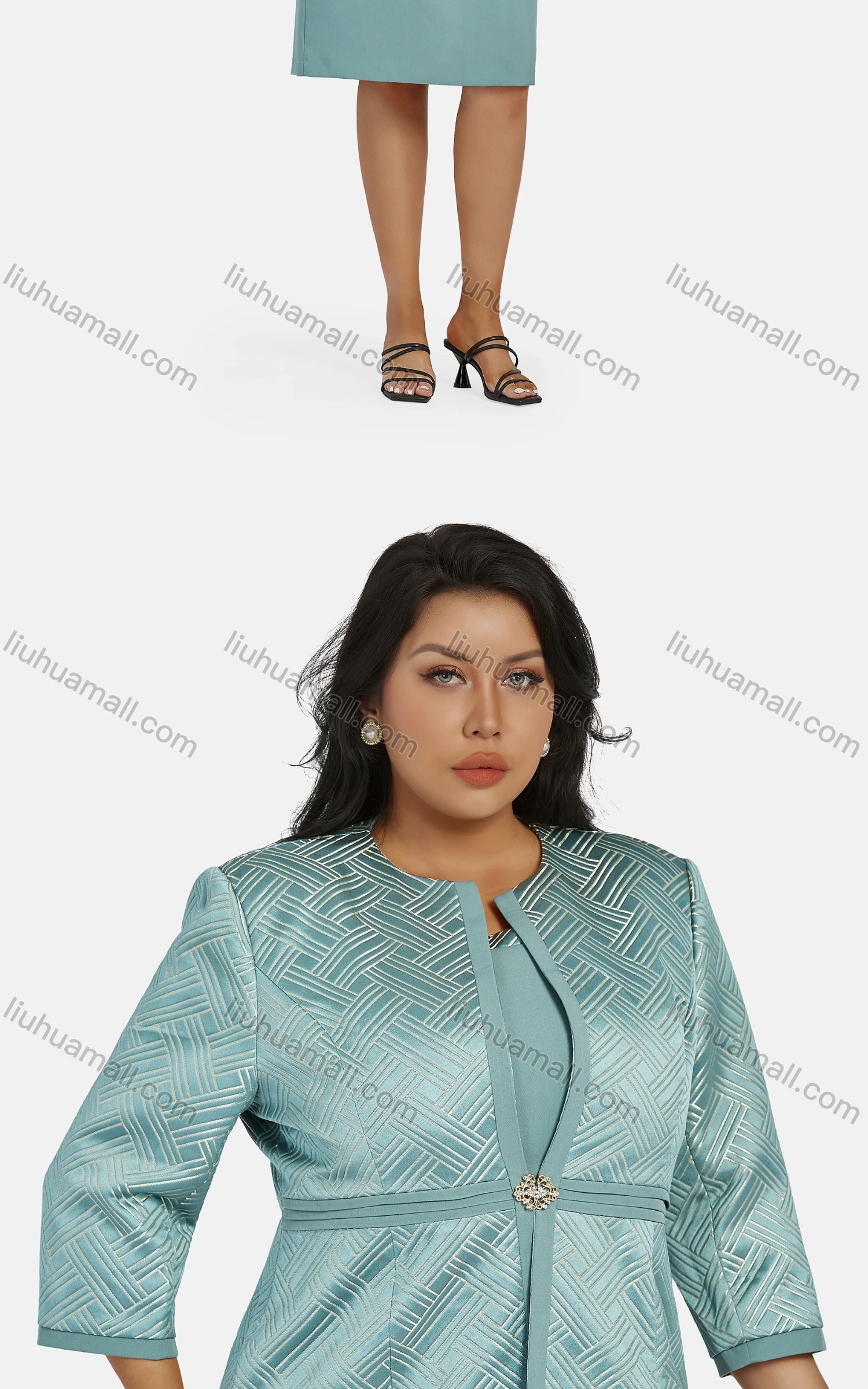 Wholesale Women's Elegant 3/4 Sleeve High Waist Geometric Cardigan & Tank Dress 2-piece Set 21792# - Liuhuamall