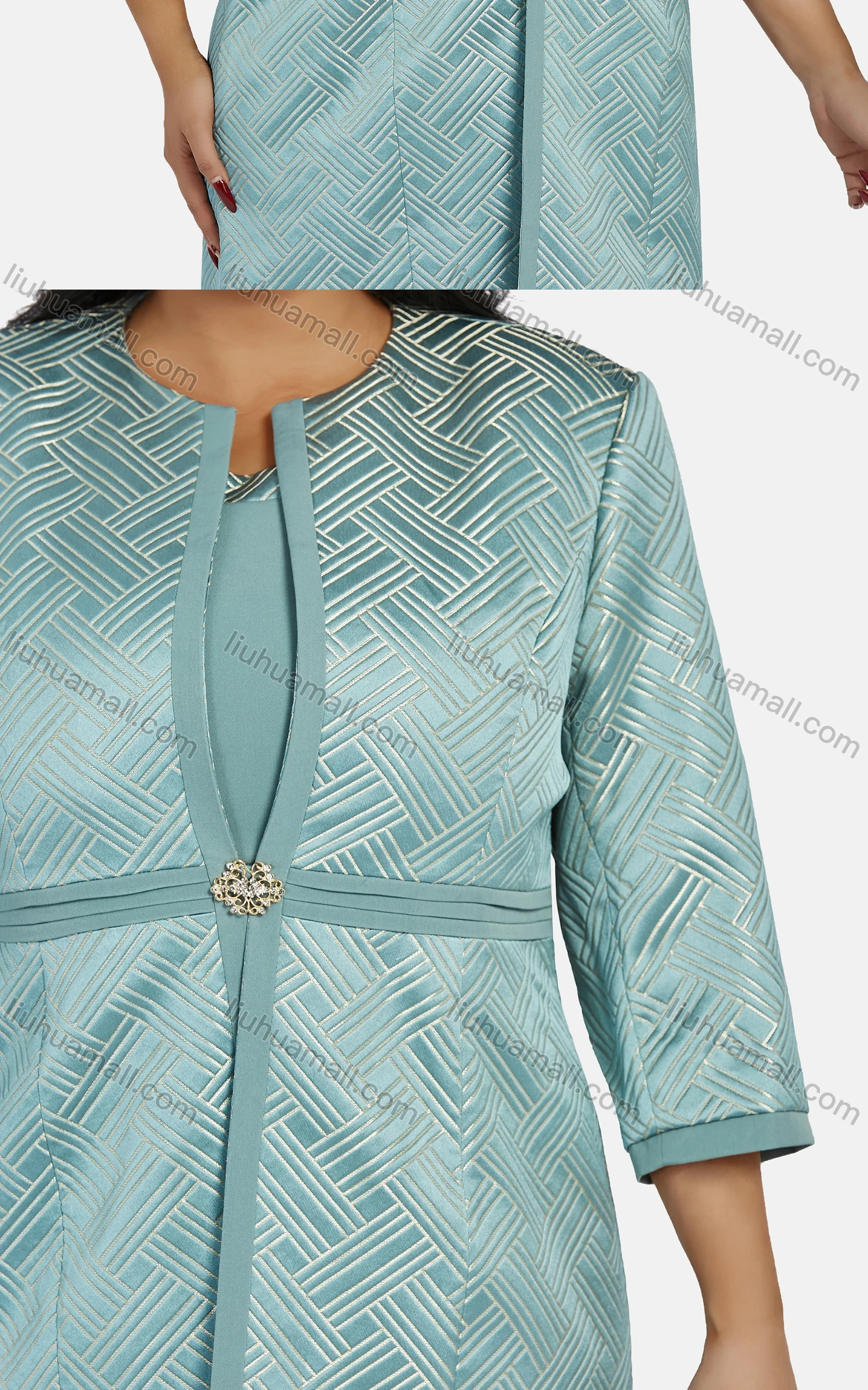 Wholesale Women's Elegant 3/4 Sleeve High Waist Geometric Cardigan & Tank Dress 2-piece Set 21792# - Liuhuamall