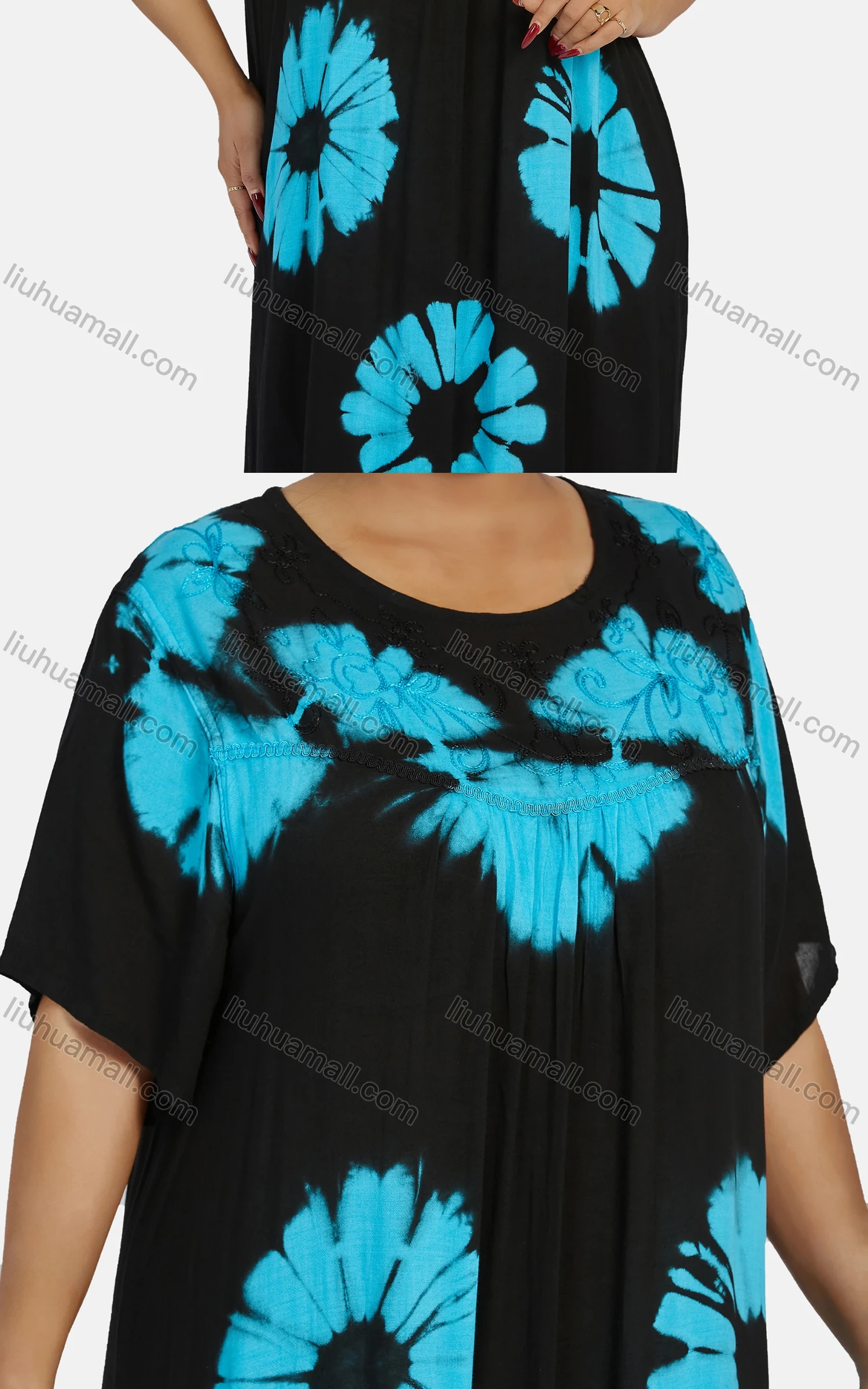 Wholesale Women's African Vintage Floral Crew Neck Ruched Plus Size Floor Length Dress With Scarf - Liuhuamall