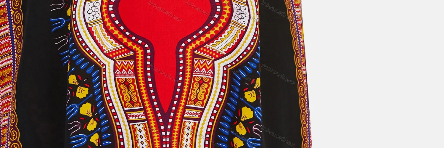 Wholesale Women's African Vintage Floral Crew Neck Short Sleeve Plus Size Folk Art Split Side Maxi Dress - Liuhuamall