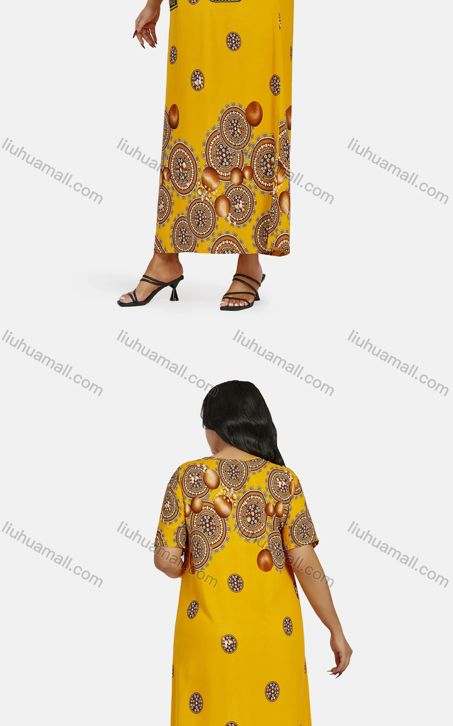 Wholesale Women's African Vintage V Neck Patch Pockets Plus Size Embroidered Folk Art Maxi Dress With Scarf - Liuhuamall