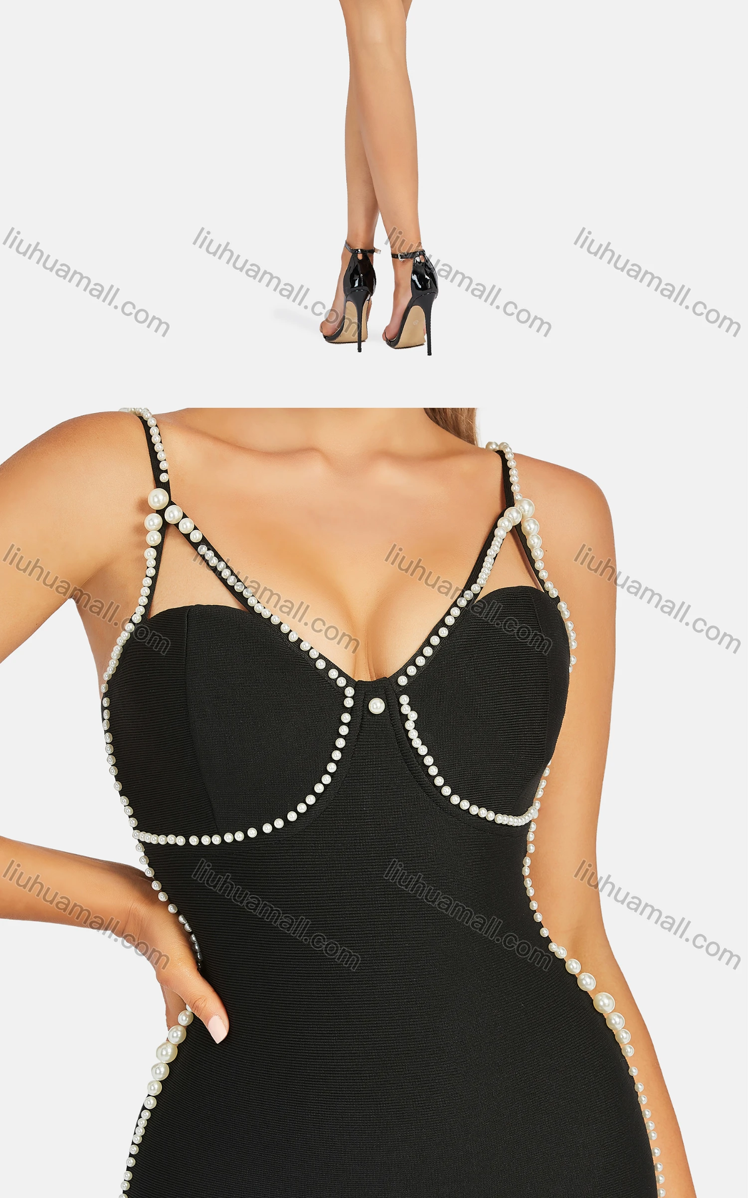 Wholesale Women's Sexy Bodycon Plain High Waist Zip Back Pearl Decor Short Cami Dress - Liuhuamall