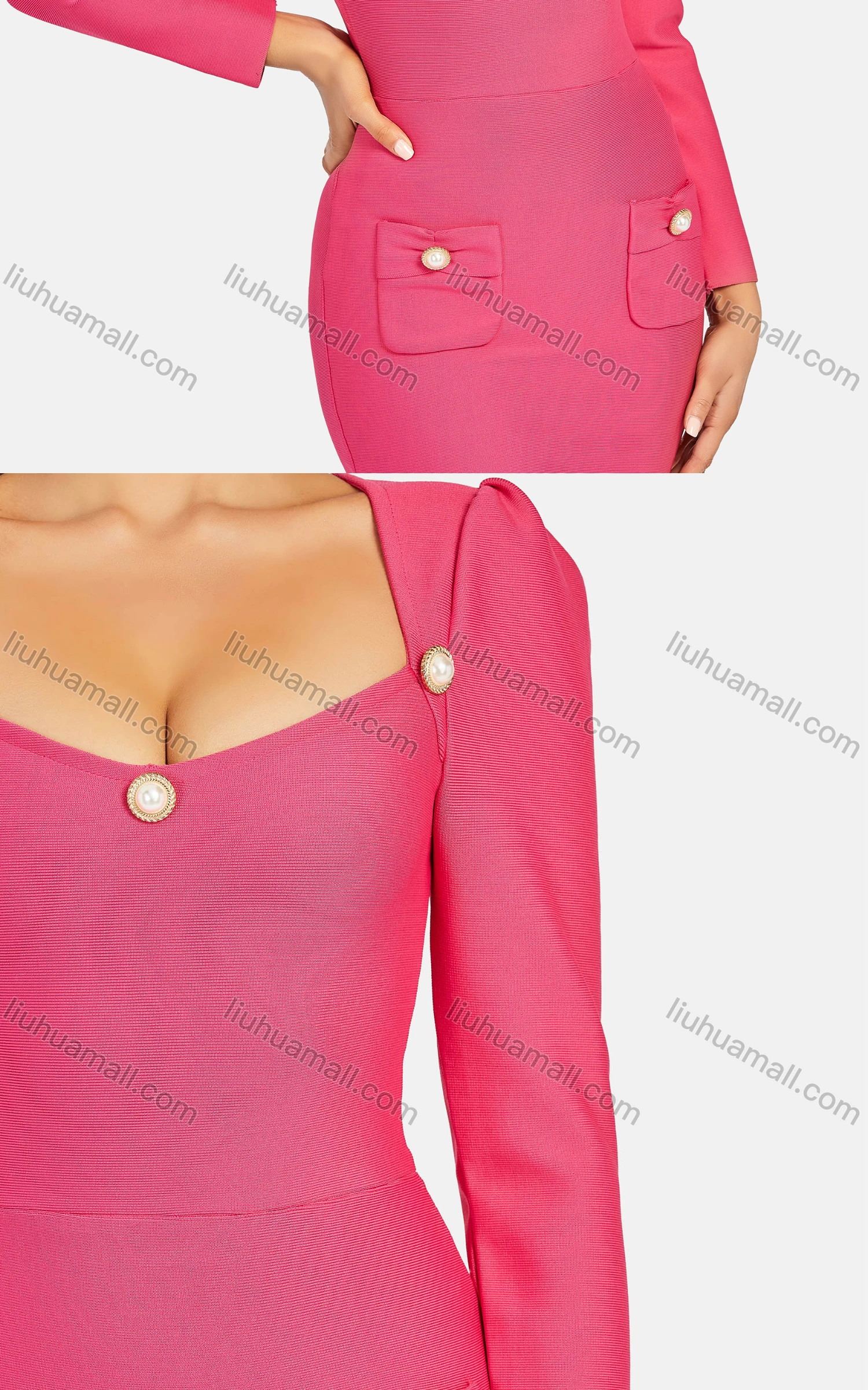 Wholesale Women's Sexy Bodycon Long Sleeve Plain High Waist Zip Back Button Decor Short Dress - Liuhuamall