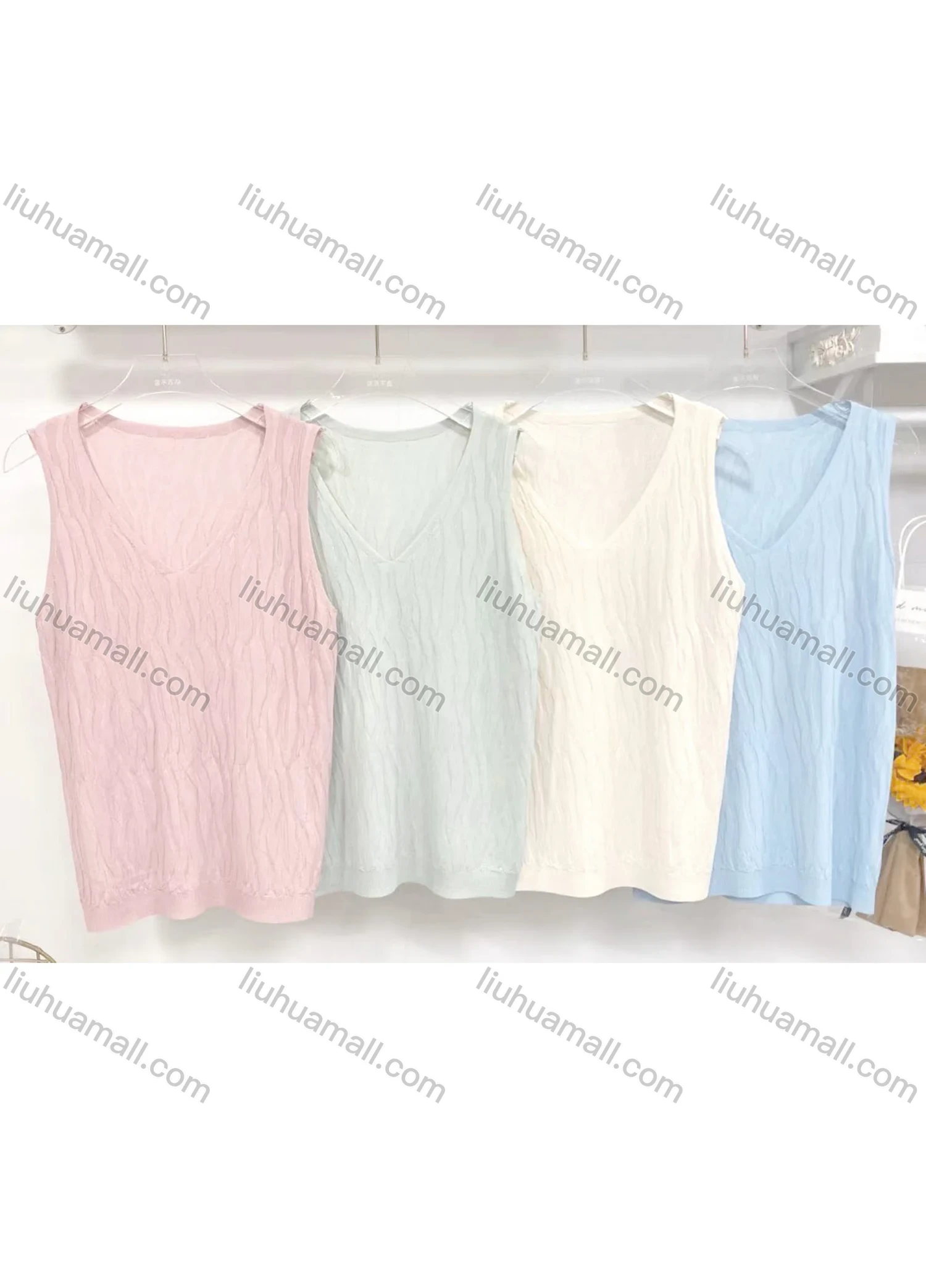 Wholesale Women's Casual Plain V Neck Rough Grain Tank Top - Liuhuamall