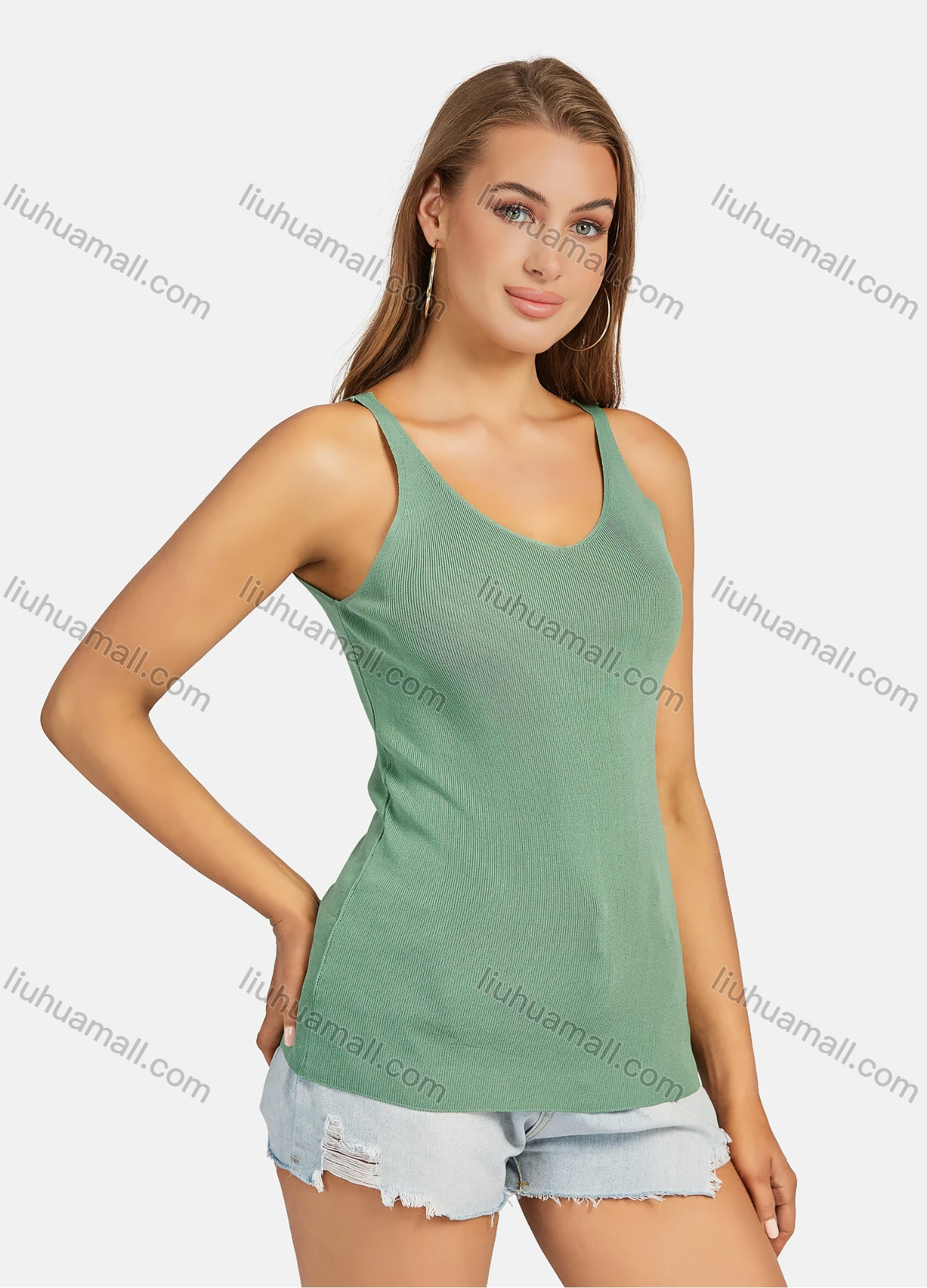Wholesale Women's Casual Plain Scoop Neck Ribbed Tank Top 107# - Liuhuamall