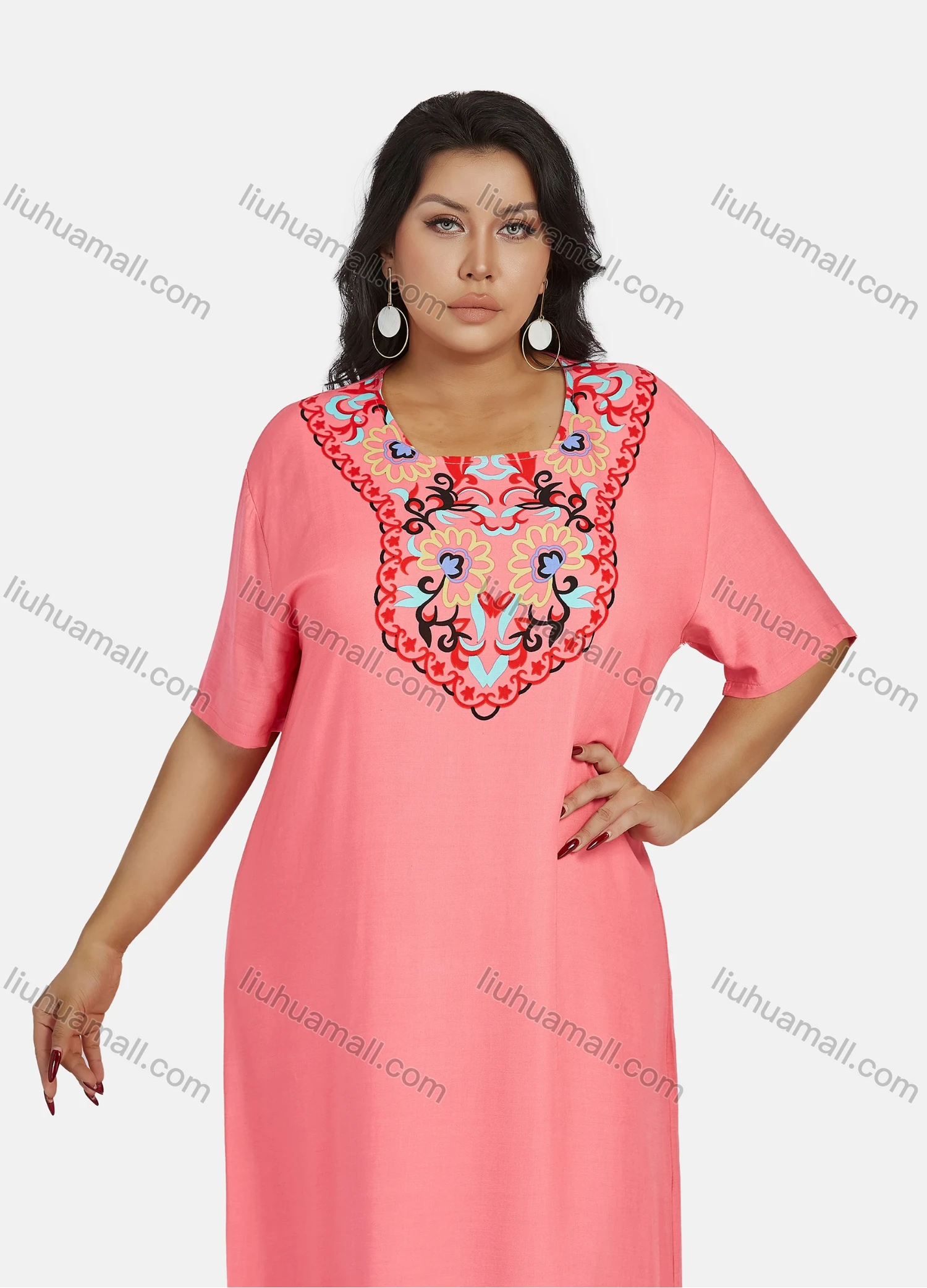 Wholesale Women's Folkloric African Half Sleeve Vintage Floral Print Maxi Abaya Dress - Liuhuamall