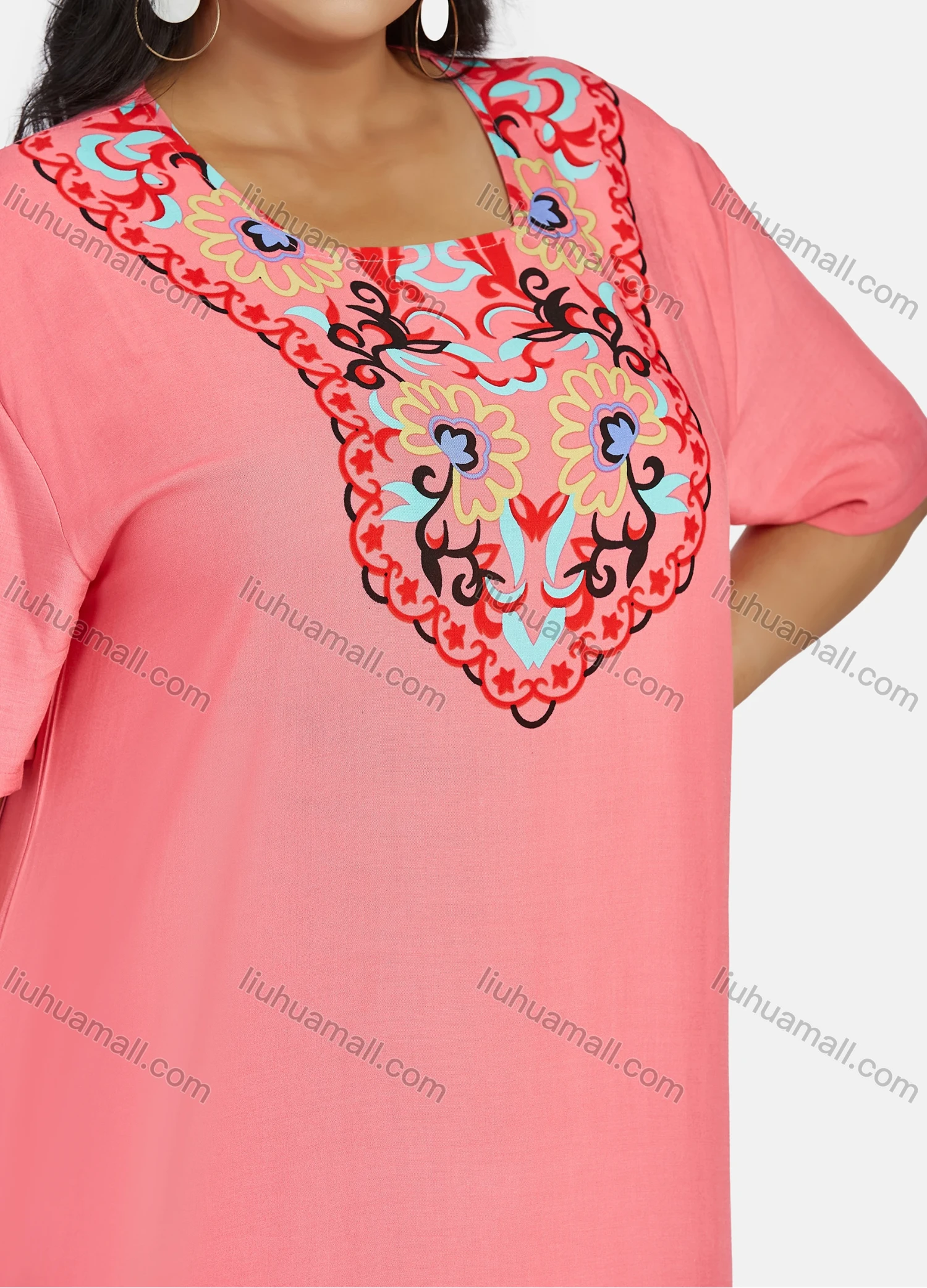 Wholesale Women's Folkloric African Half Sleeve Vintage Floral Print Maxi Abaya Dress - Liuhuamall