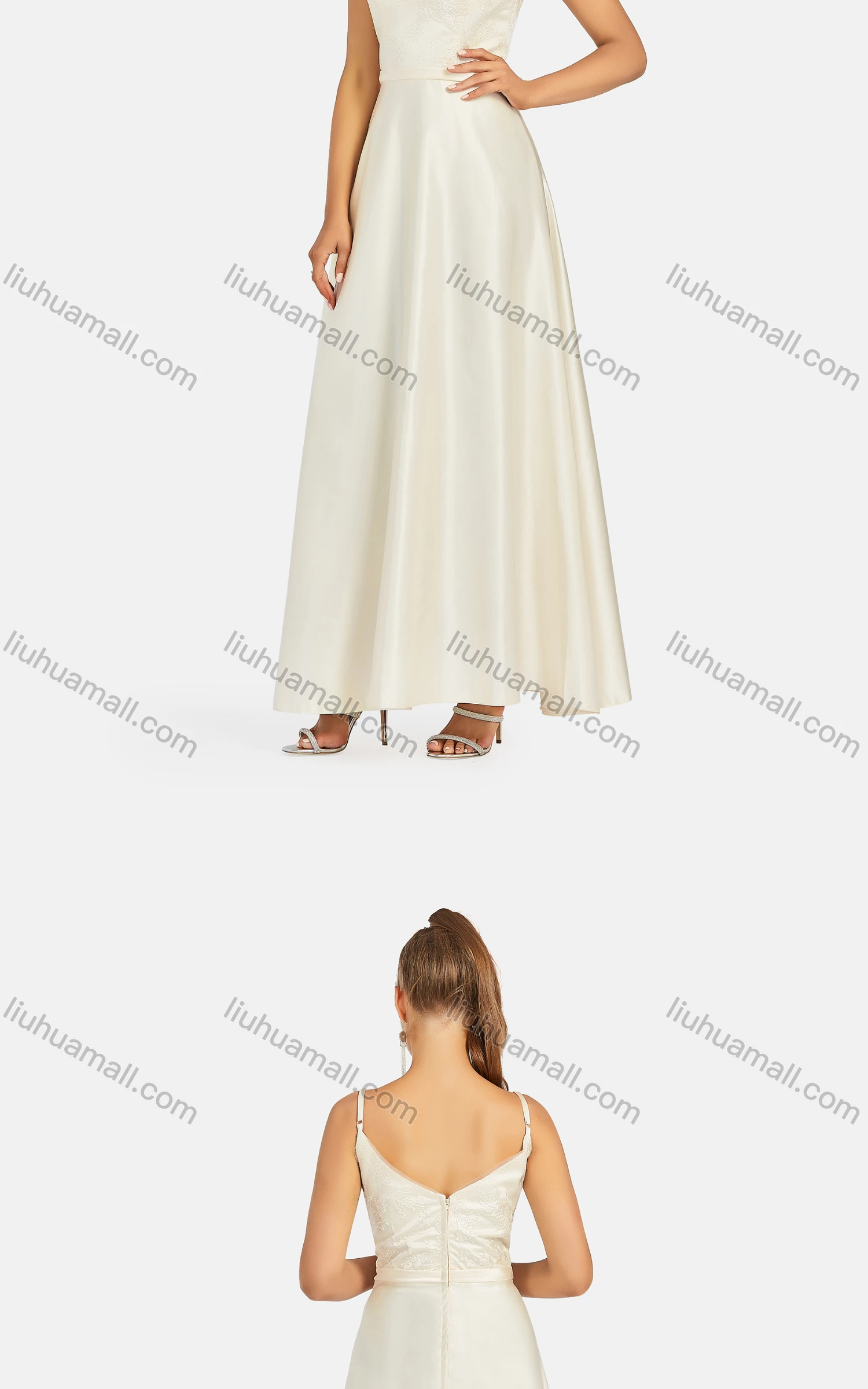 Wholesale Women's Elegant High Waist V Neck Floral Embroidered Maxi Cami Evening Dress - Liuhuamall