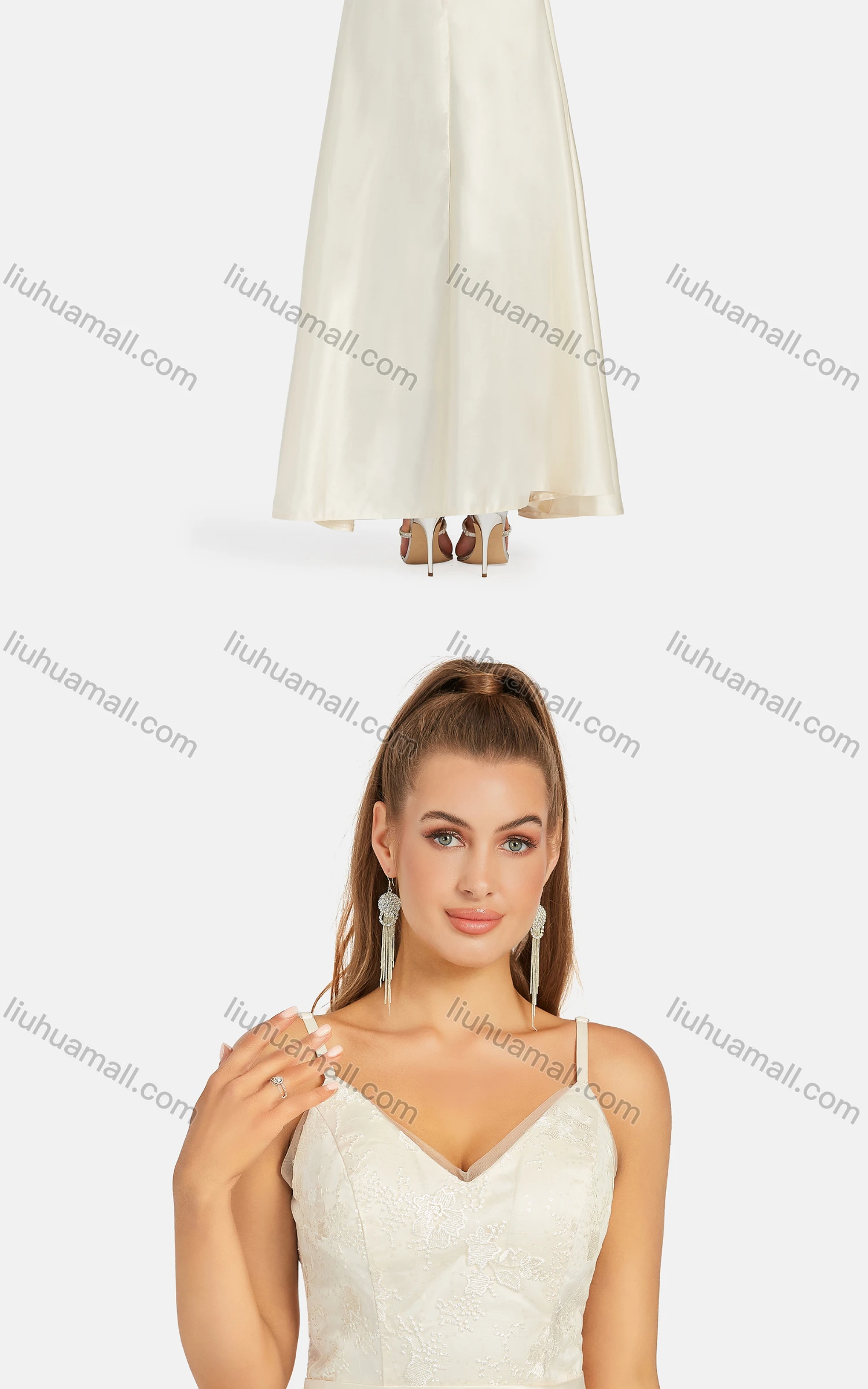Wholesale Women's Elegant High Waist V Neck Floral Embroidered Maxi Cami Evening Dress - Liuhuamall