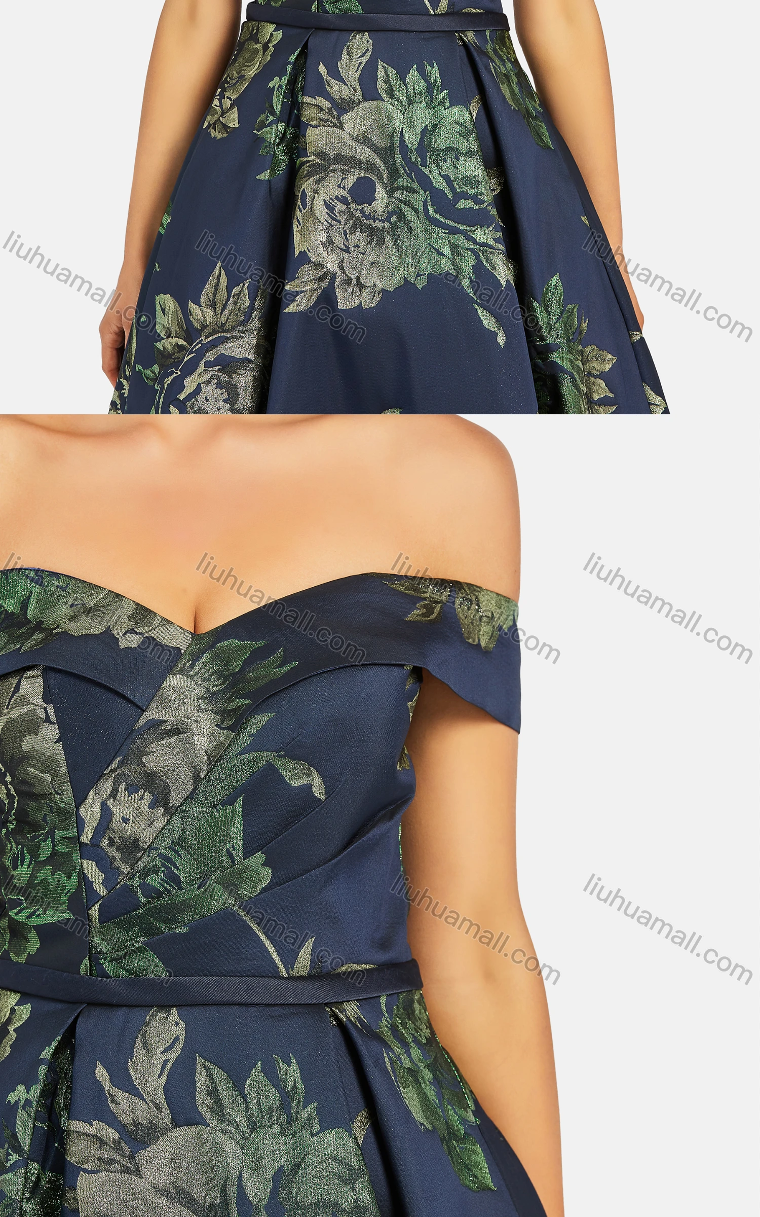 Wholesale Women's Elegant Off Shoulder Floral High Waist Criss Cross Back Maxi Evening Dress 5008# - Liuhuamall