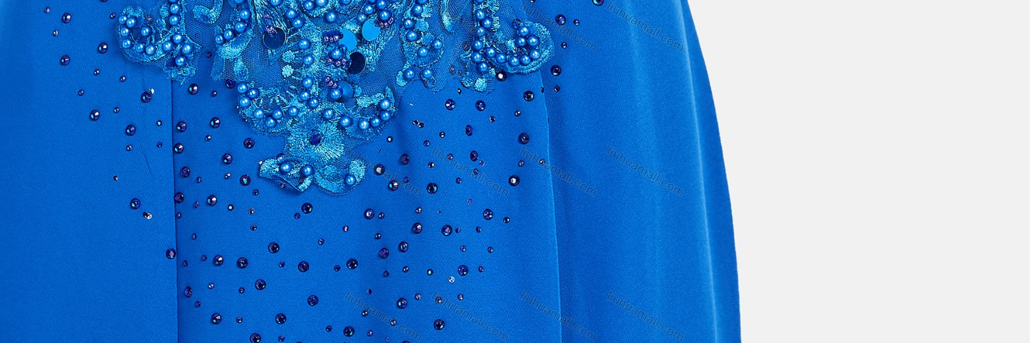 Wholesale Women's Elegant Cap Appliques Pearl Decor Floor Length Evening Dress 9473# - Liuhuamall