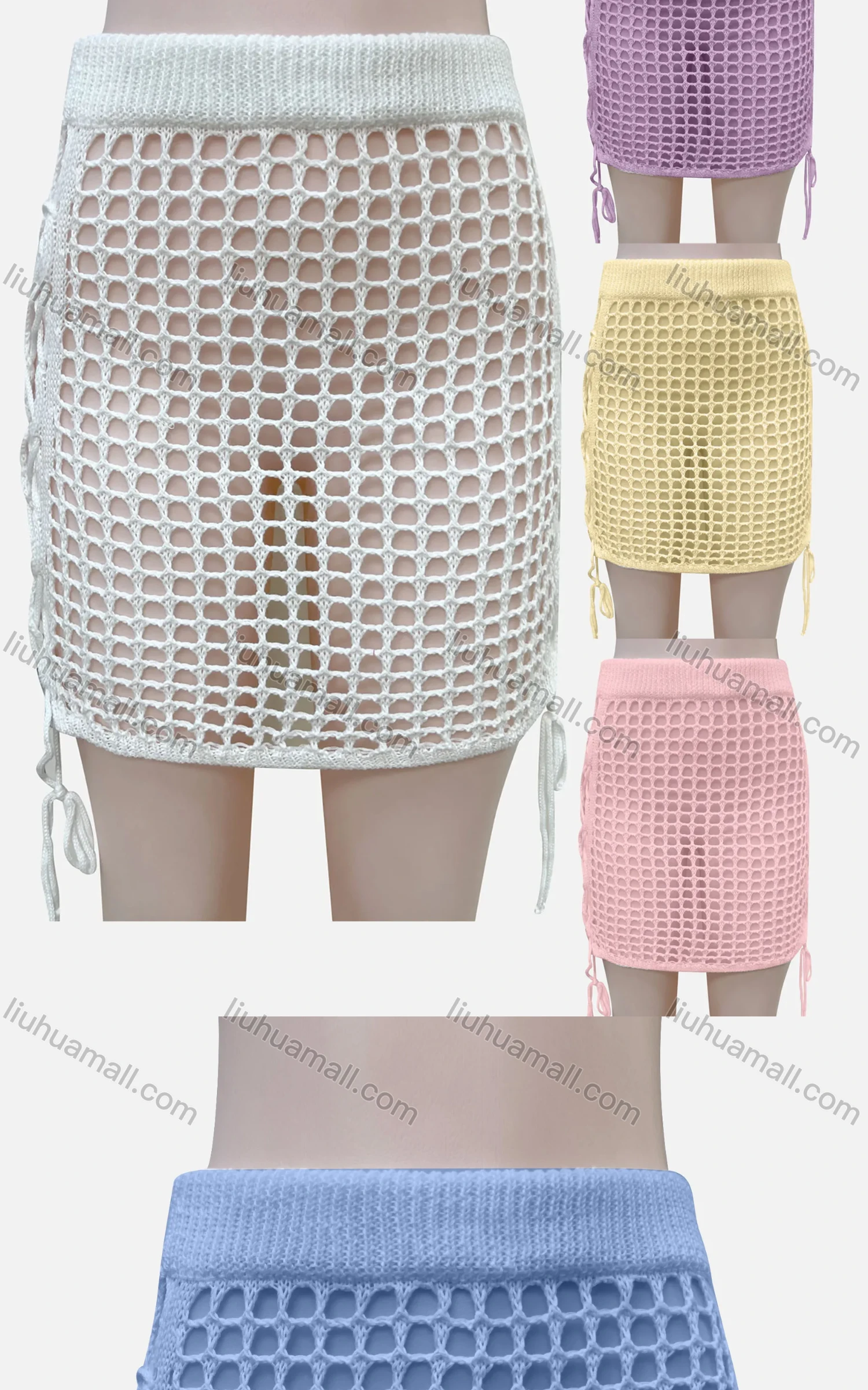 Wholesale Women's Sexy Plain Hollow Out Criss Cross Elastic Waist Short Cover Up Skirt J11# - Liuhuamall