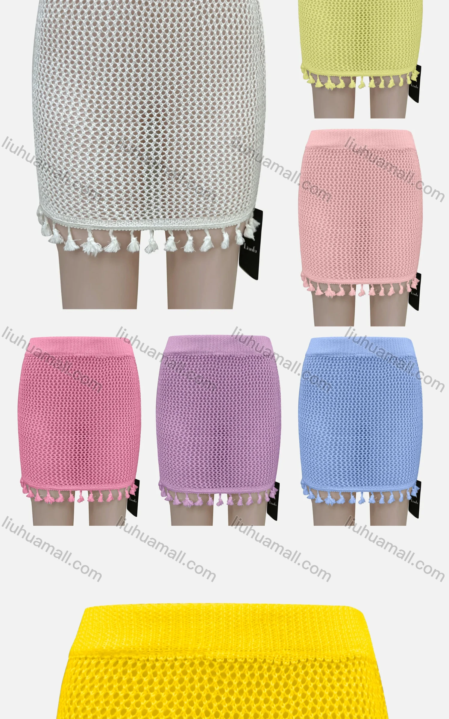 Wholesale Women's Sexy Plain Hollow Out Tassel Hem Elastic Waist Short Cover Up Skirt J12# - Liuhuamall