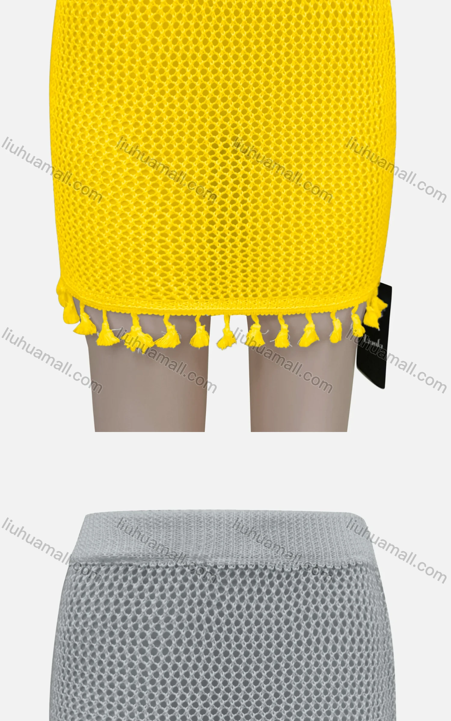 Wholesale Women's Sexy Plain Hollow Out Tassel Hem Elastic Waist Short Cover Up Skirt J12# - Liuhuamall